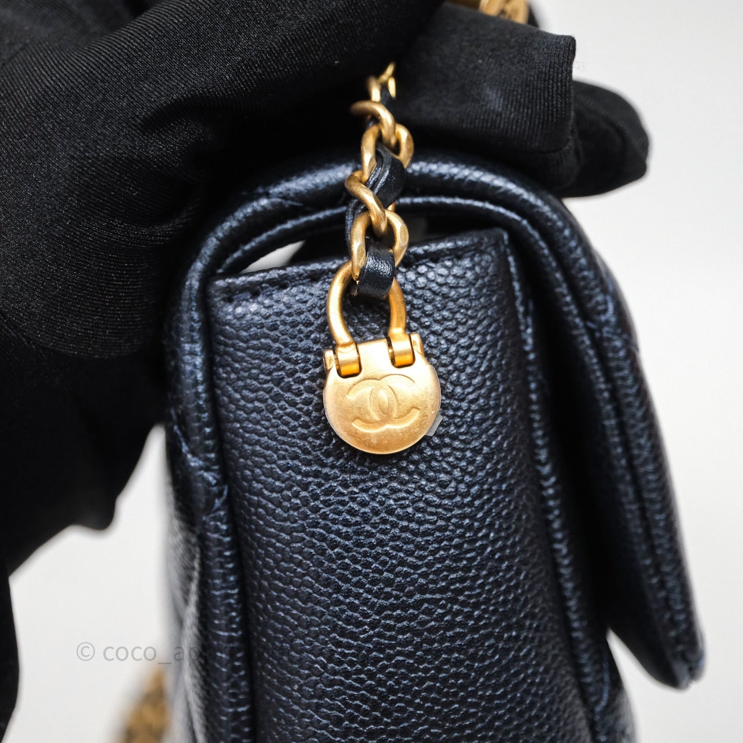 Chanel Quilted My Perfect Mini Iridescent Dark Navy Caviar Aged Gold Hardware