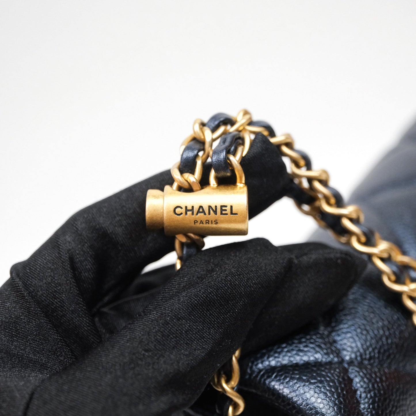 Chanel Quilted My Perfect Mini Iridescent Dark Navy Caviar Aged Gold Hardware