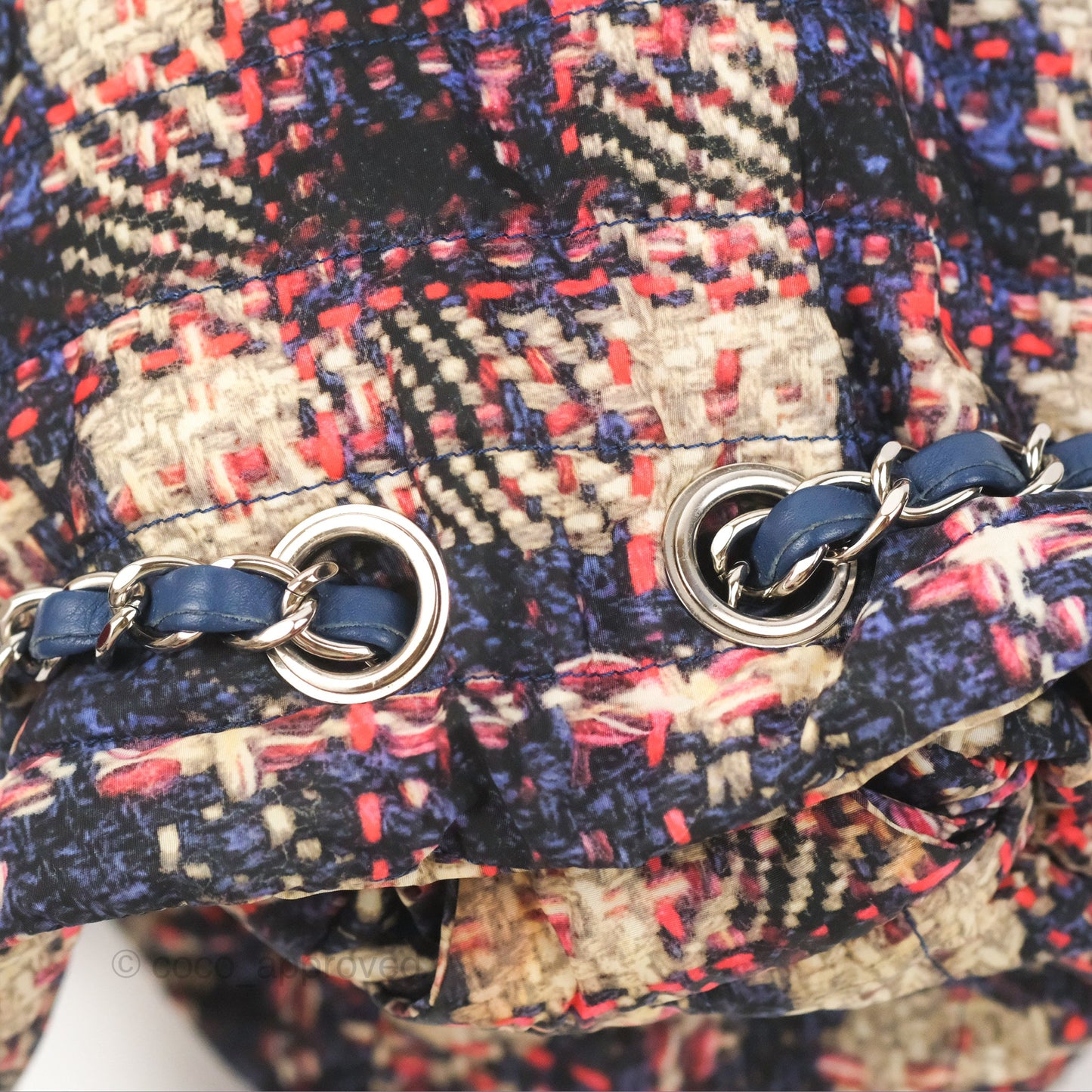 Chanel Maxi Flap Bag Nylon Tweed Printed Silver Hardware