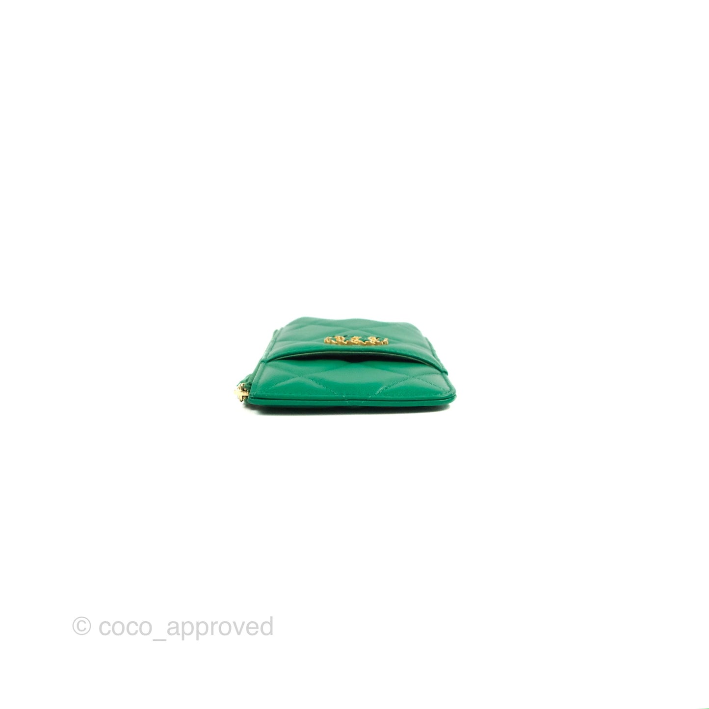 Chanel 19 Phone Holder Long Zip Wallet Green Gold Hardware