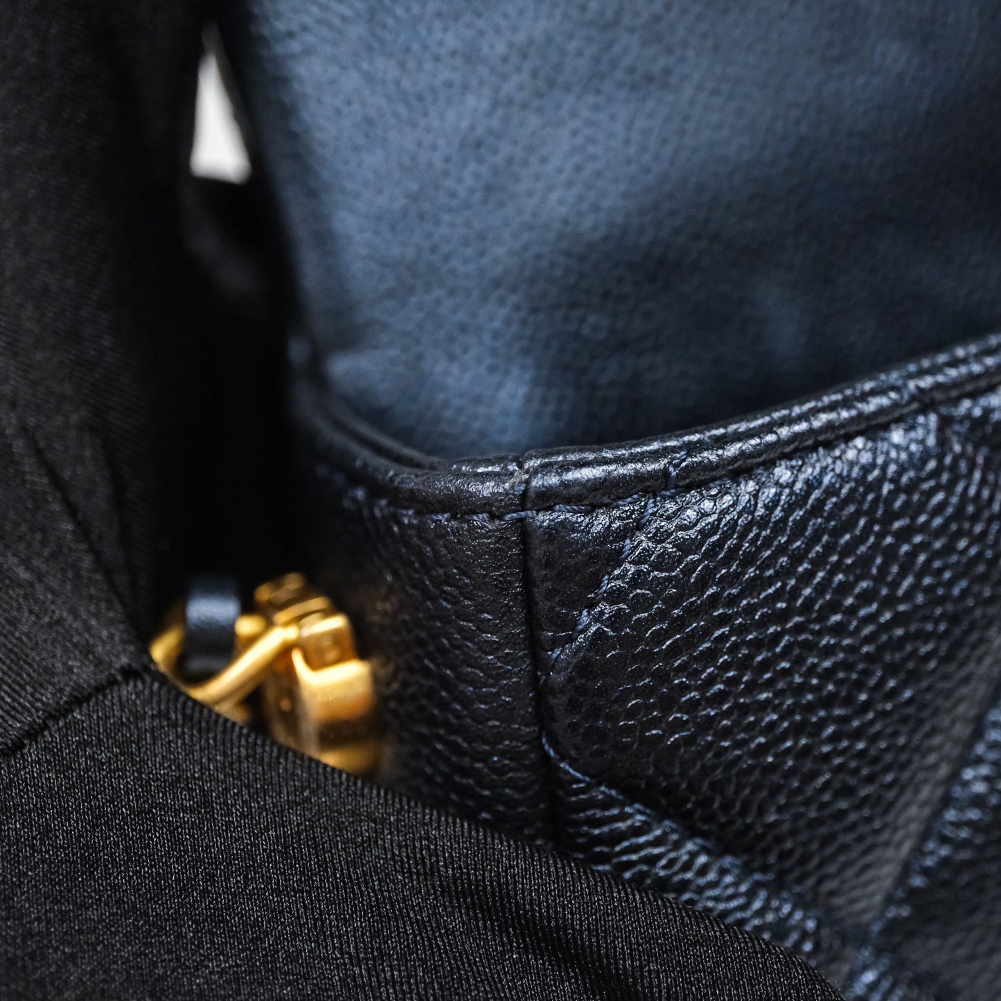 Chanel Quilted My Perfect Mini Iridescent Dark Navy Caviar Aged Gold Hardware