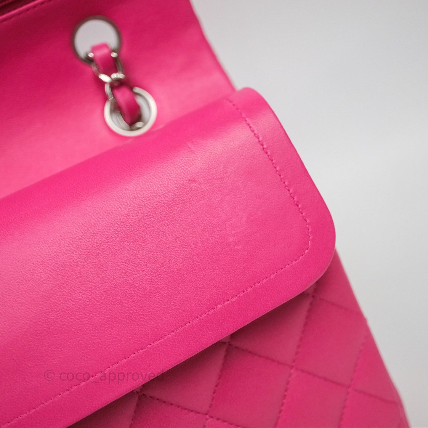 Chanel Classic M/L Medium Flap Quilted Hot Pink Lambskin Silver Hardware