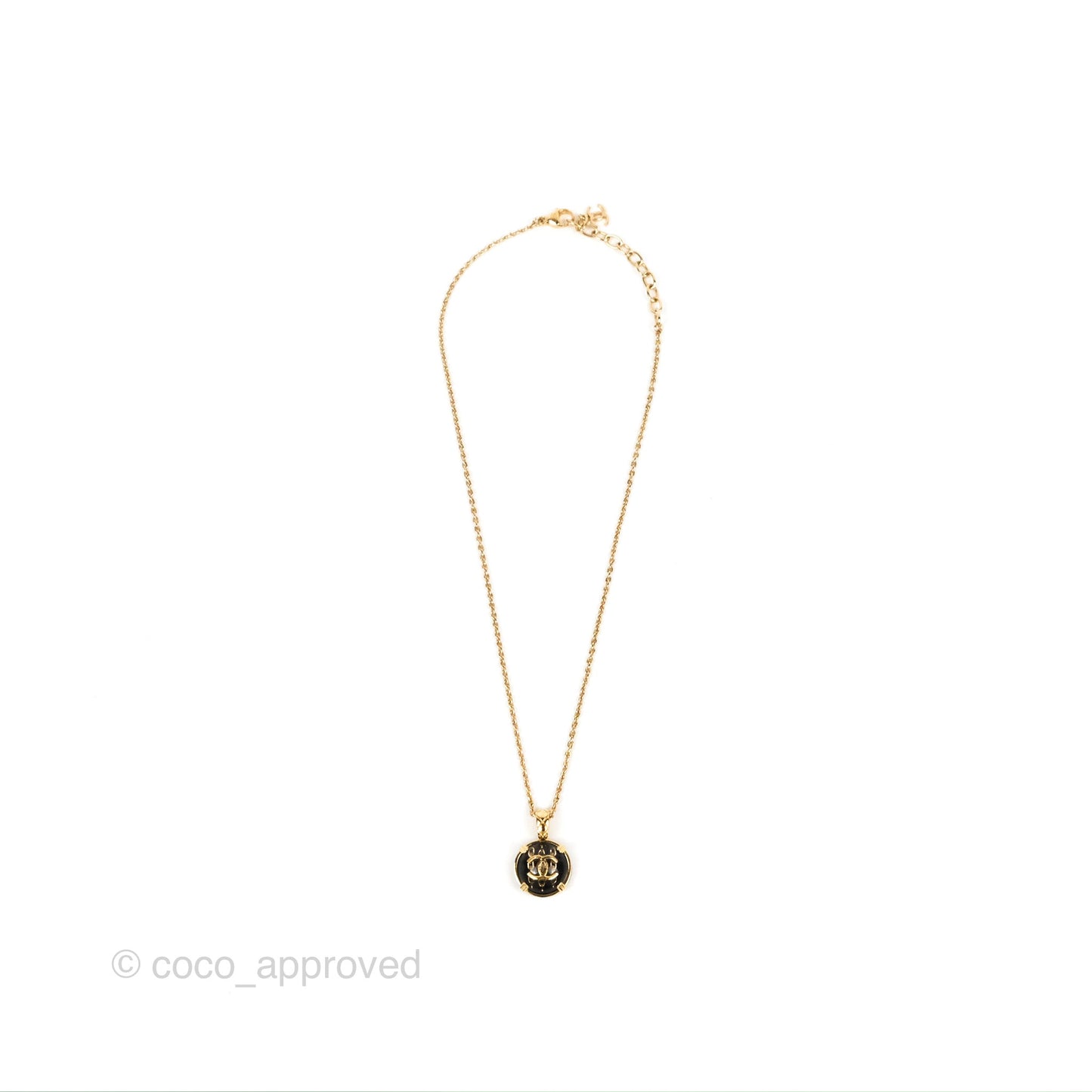 Chanel CC Resin Black Necklace Gold Tone 22A