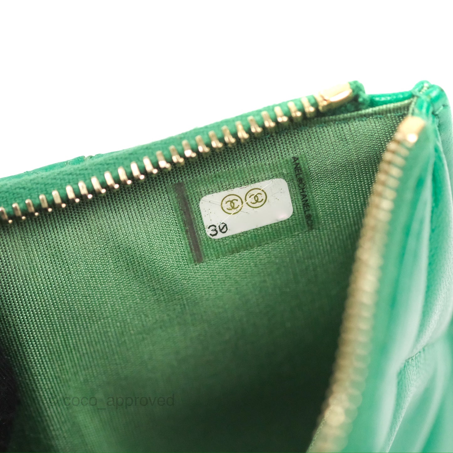 Chanel 19 Phone Holder Long Zip Wallet Green Gold Hardware