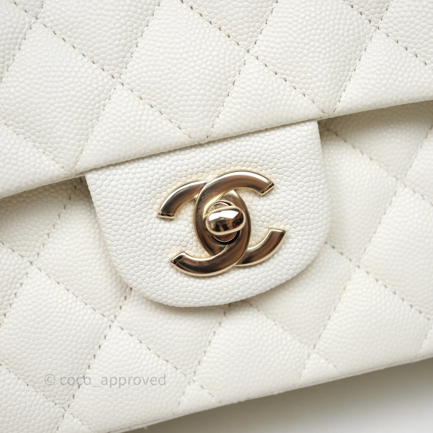 Chanel Classic Quilted Small S/M Flap Ivory White Caviar Gold Hardware