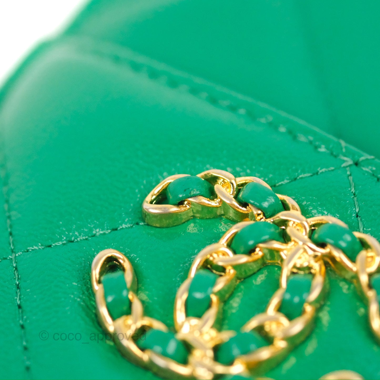 Chanel 19 Phone Holder Long Zip Wallet Green Gold Hardware