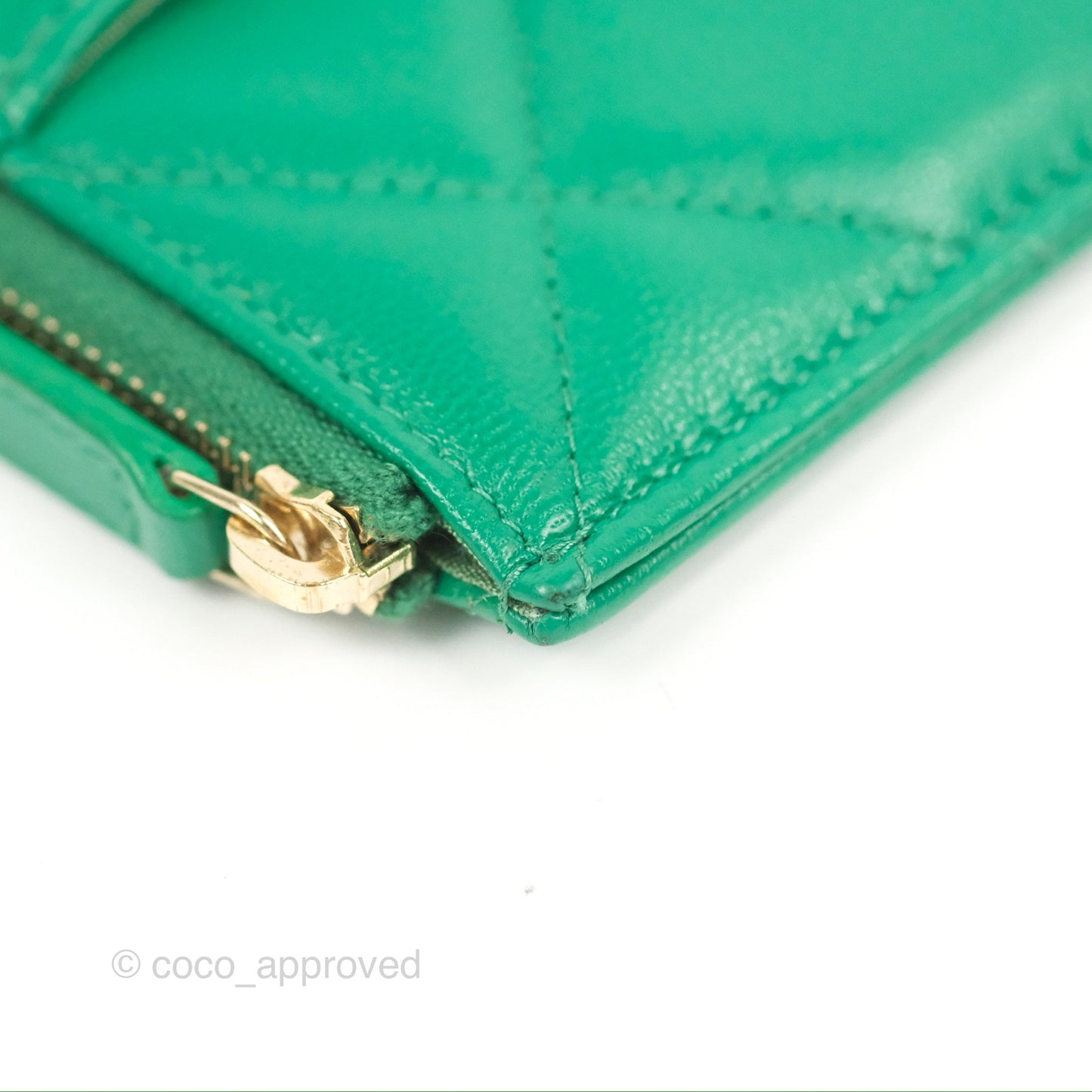 Chanel 19 Phone Holder Long Zip Wallet Green Gold Hardware