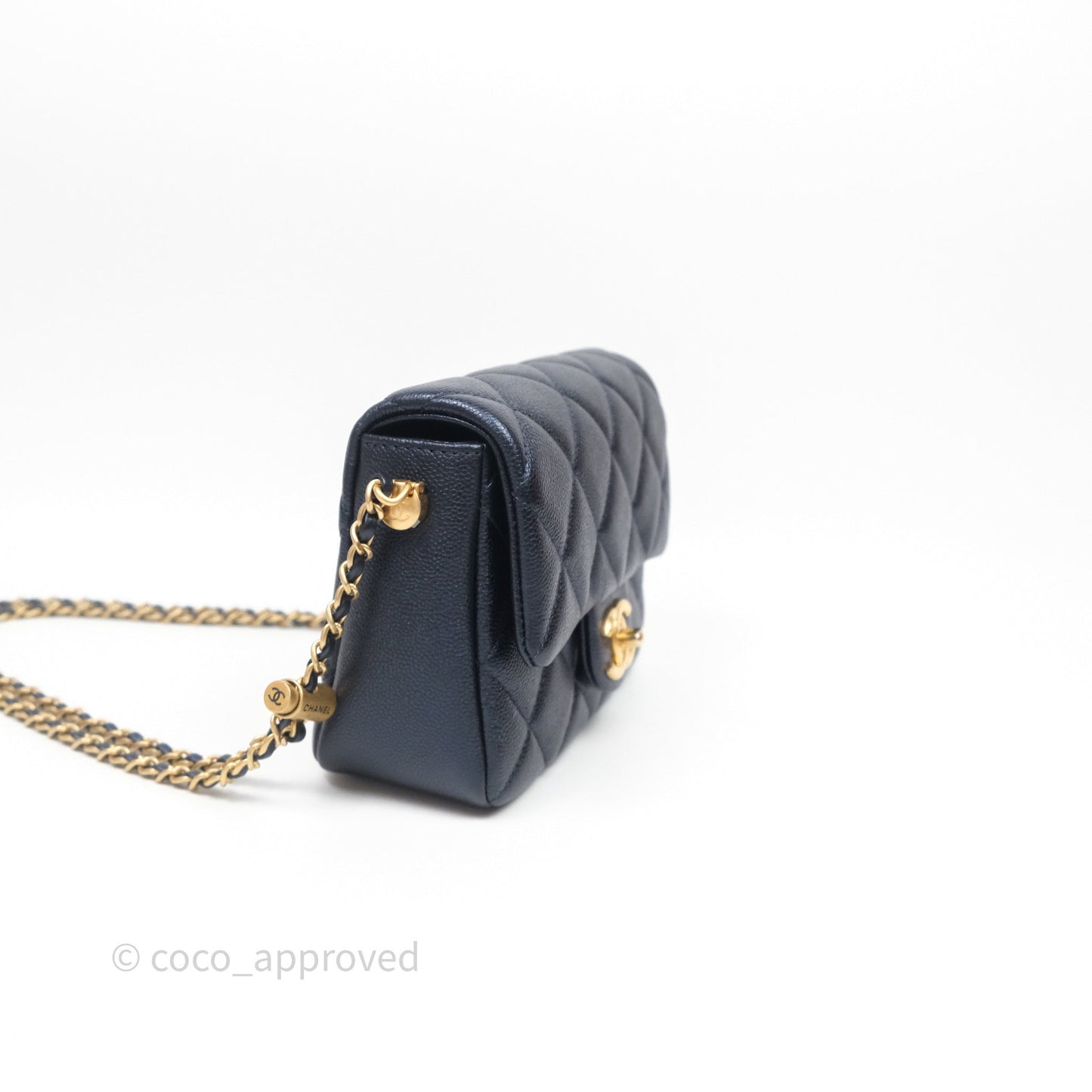 Chanel Quilted My Perfect Mini Iridescent Dark Navy Caviar Aged Gold Hardware