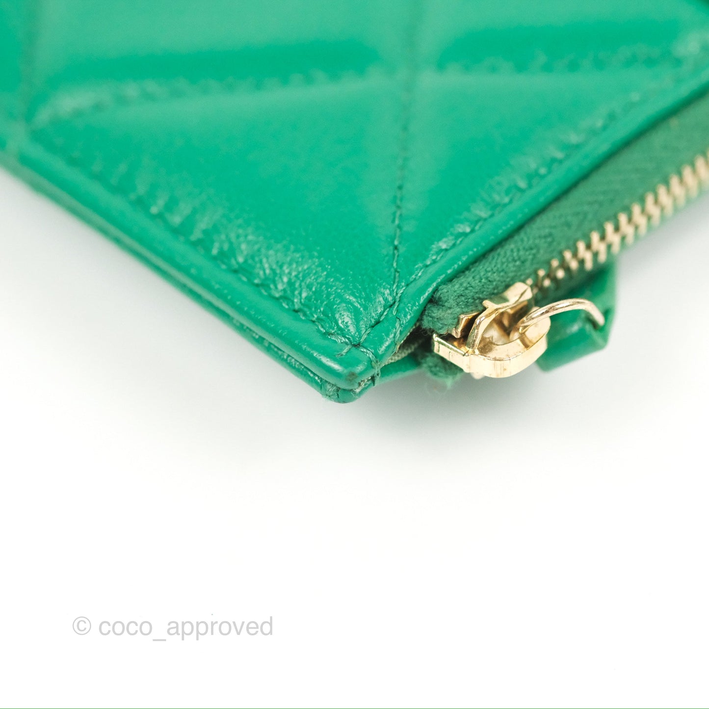 Chanel 19 Phone Holder Long Zip Wallet Green Gold Hardware