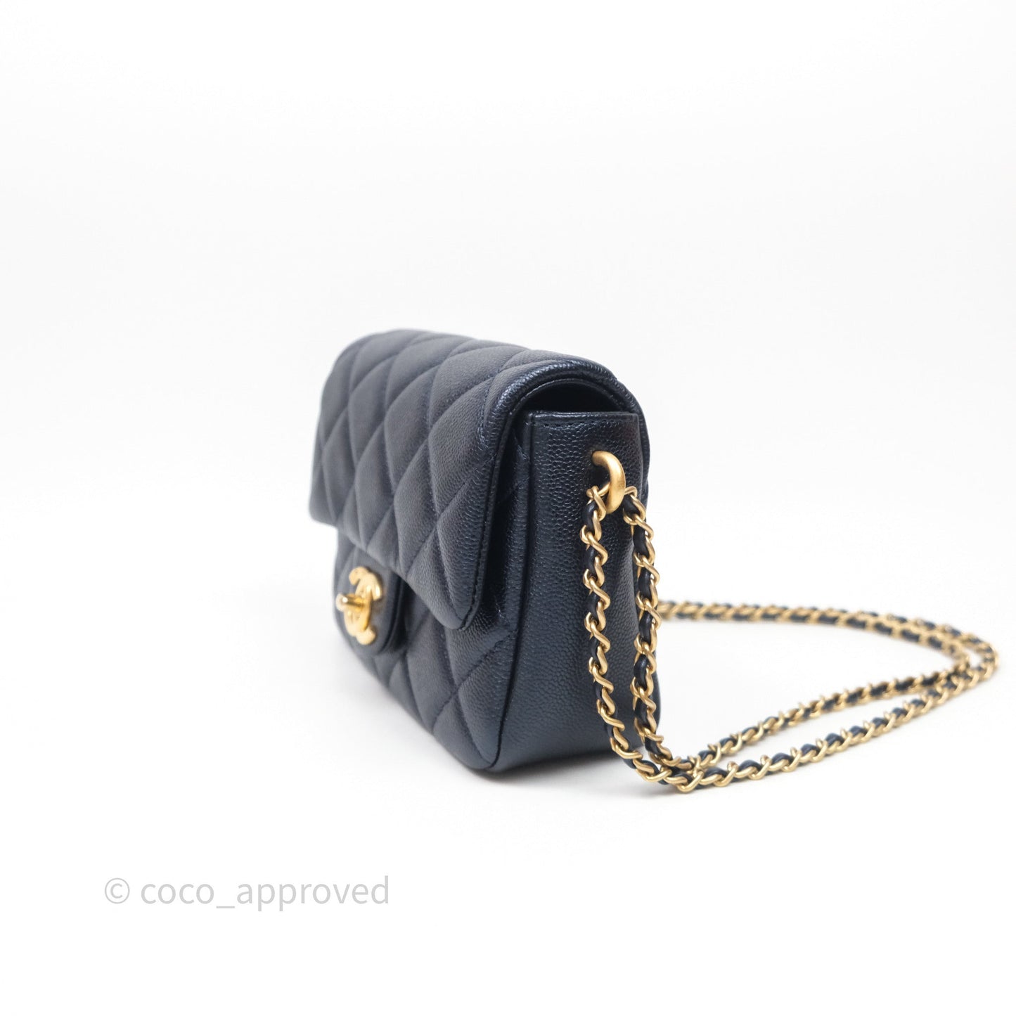 Chanel Quilted My Perfect Mini Iridescent Dark Navy Caviar Aged Gold Hardware