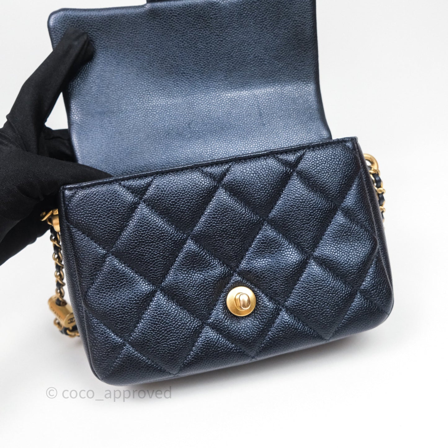 Chanel Quilted My Perfect Mini Iridescent Dark Navy Caviar Aged Gold Hardware