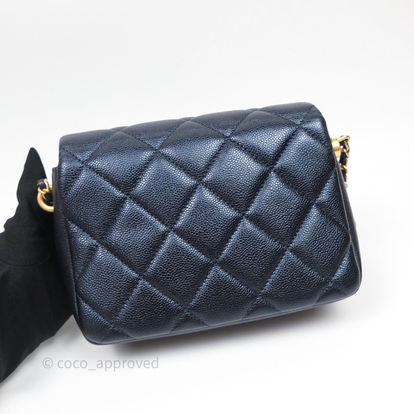 Chanel Quilted My Perfect Mini Iridescent Dark Navy Caviar Aged Gold Hardware