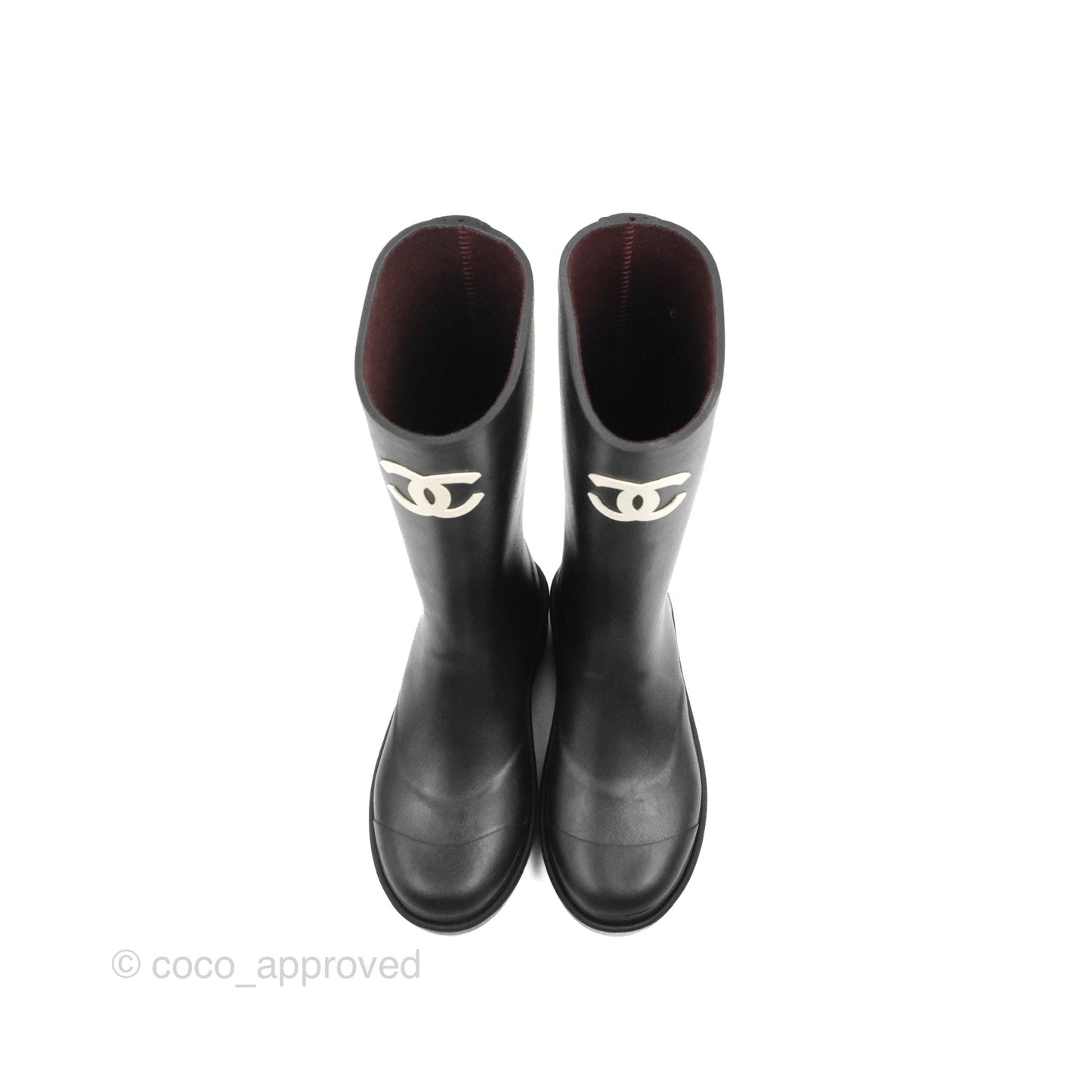 Chanel CC Black Rubber Rain Boots Size 35