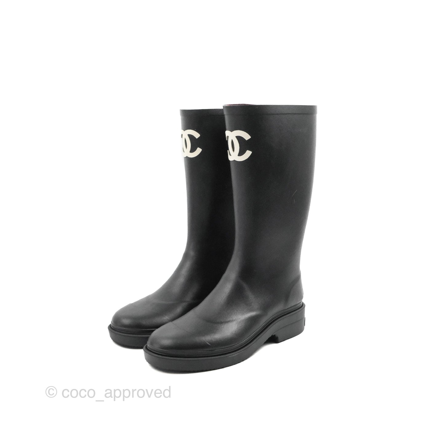 Chanel CC Black Rubber Rain Boots Size 35