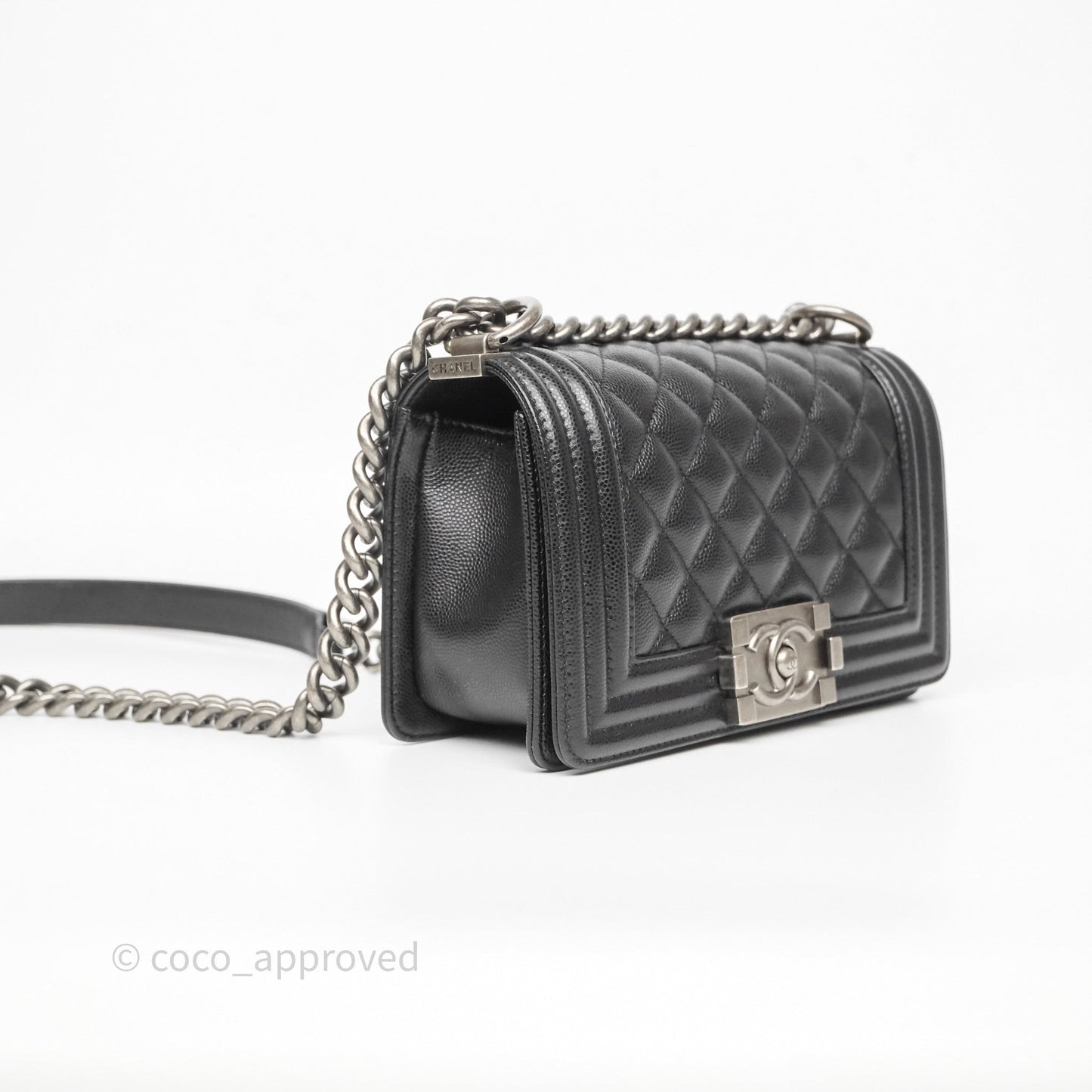 Chanel Small Boy Black Caviar Ruthenium Hardware