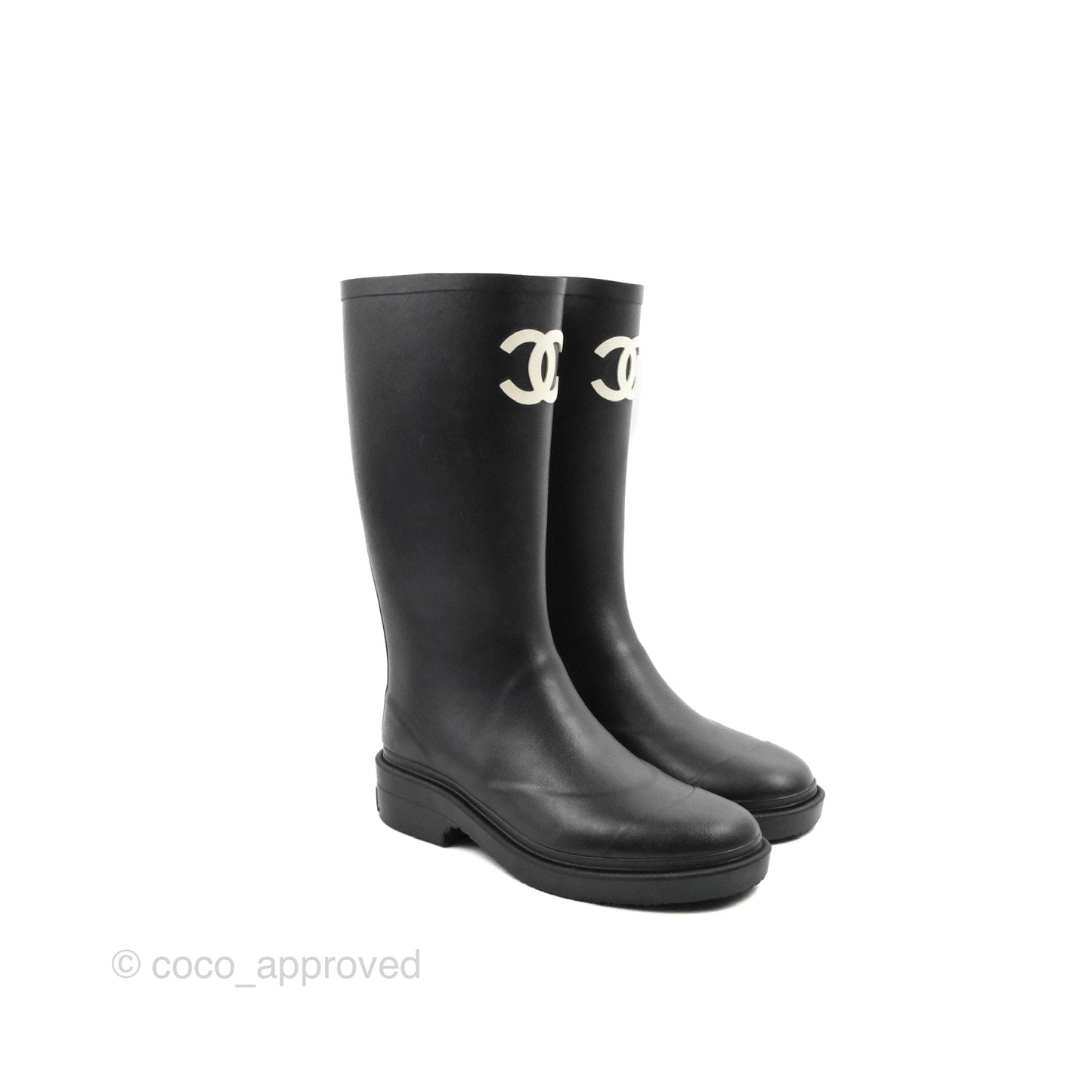 Chanel CC Black Rubber Rain Boots Size 35