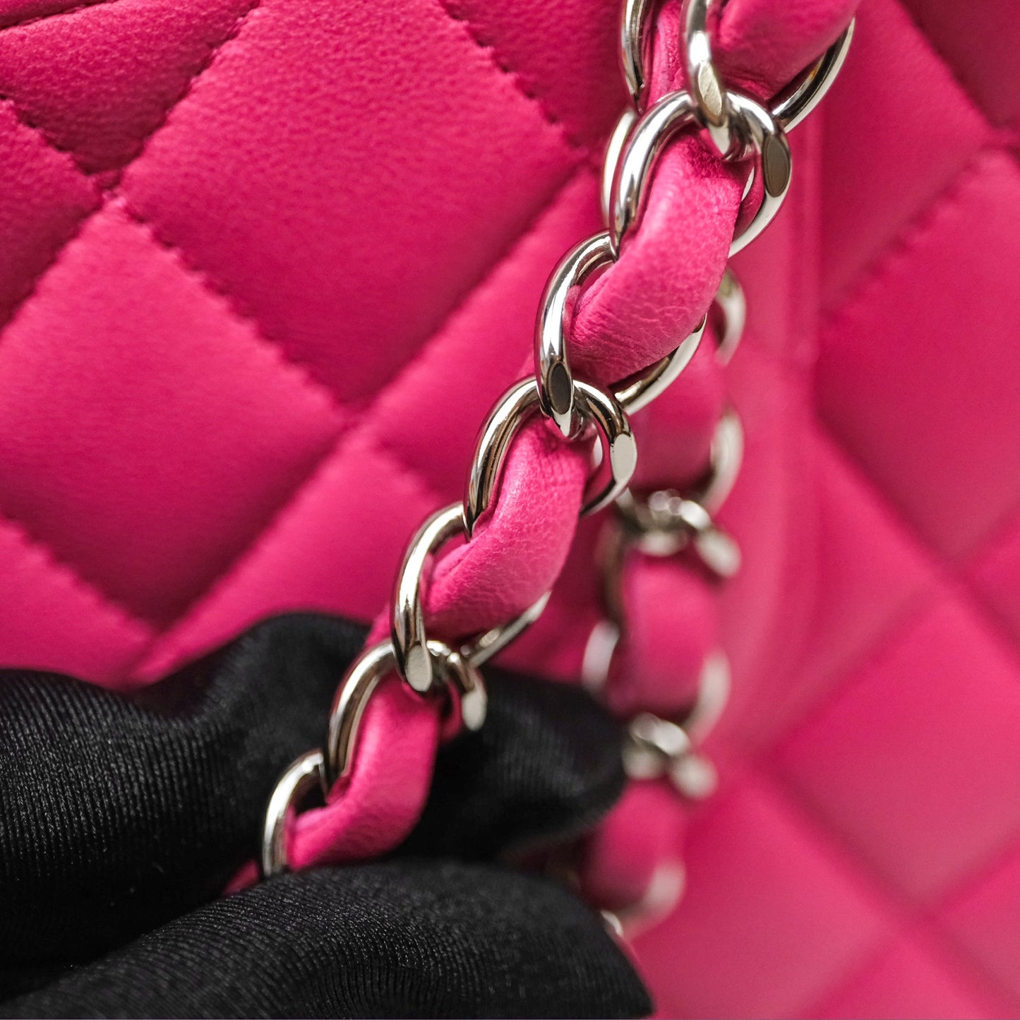 Chanel Classic M/L Medium Flap Quilted Hot Pink Lambskin Silver Hardware