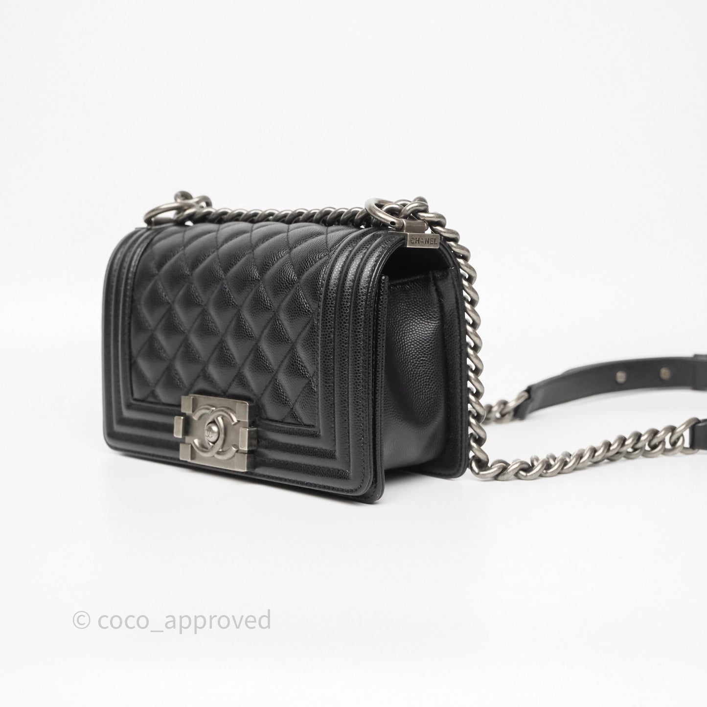 Chanel Small Boy Black Caviar Ruthenium Hardware