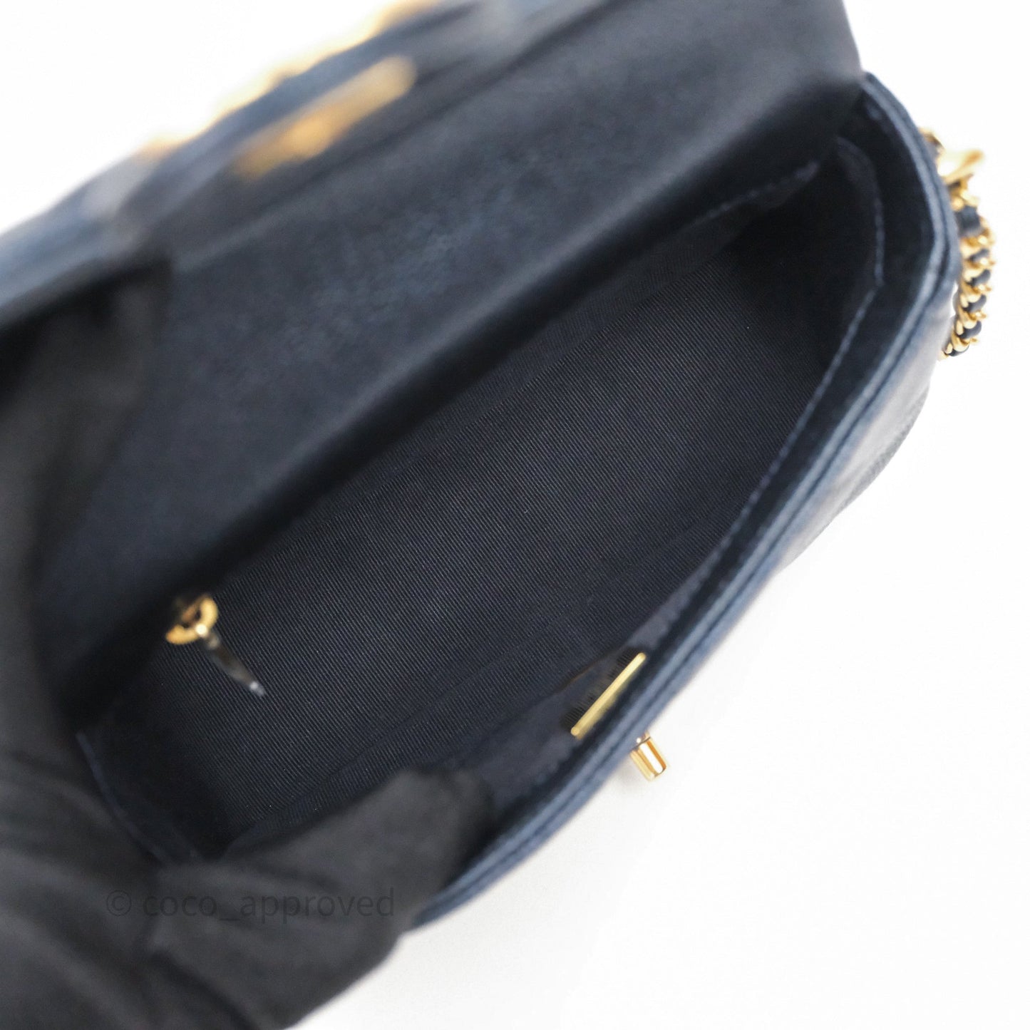 Chanel Quilted My Perfect Mini Iridescent Dark Navy Caviar Aged Gold Hardware