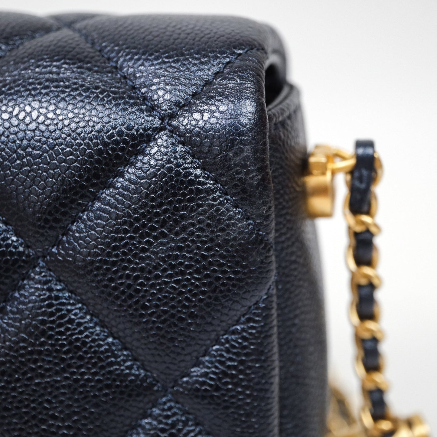 Chanel Quilted My Perfect Mini Iridescent Dark Navy Caviar Aged Gold Hardware