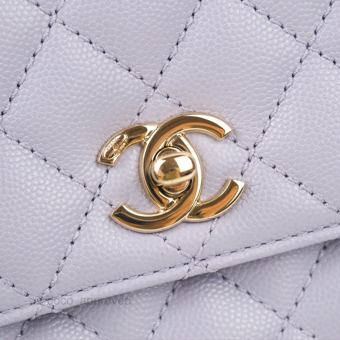 Chanel Small Coco Handle Chevron Purple Lilac Caviar Gold Hardware 21K