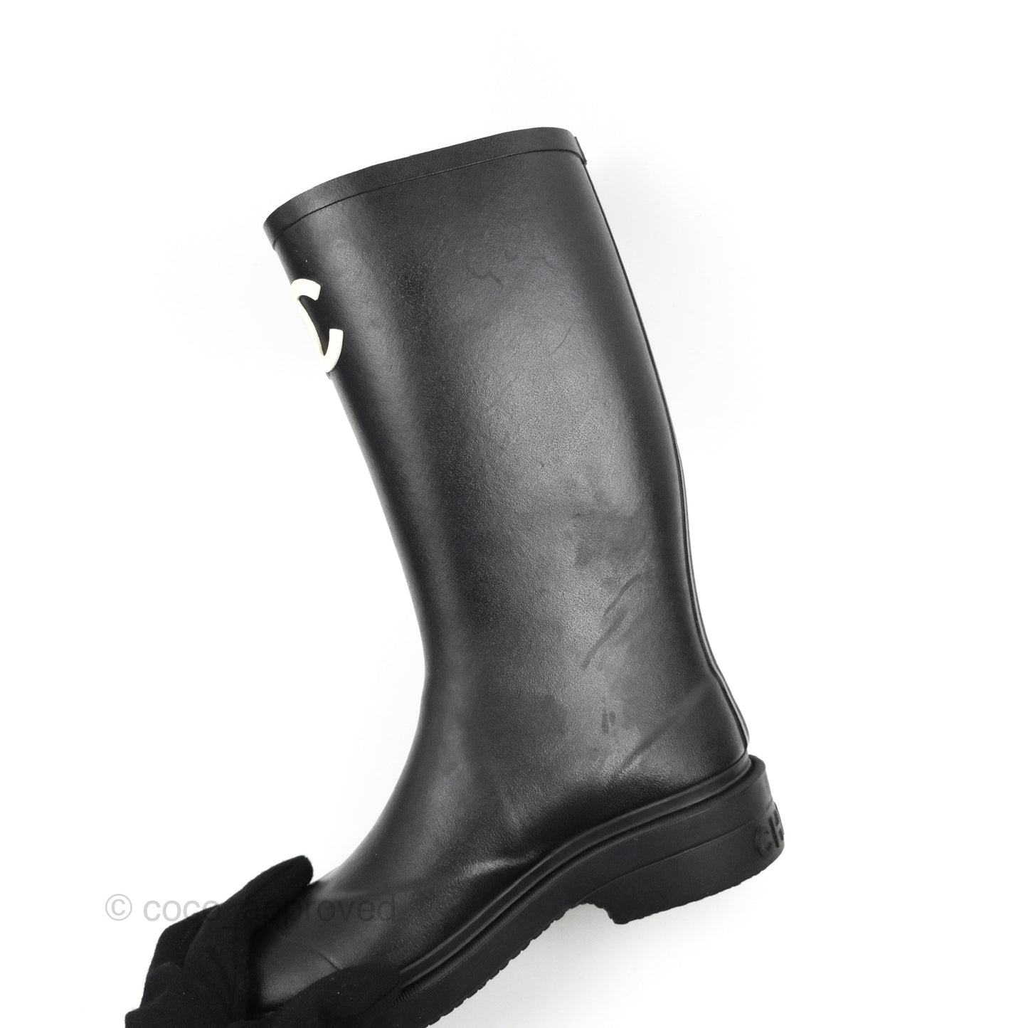 Chanel CC Black Rubber Rain Boots Size 35