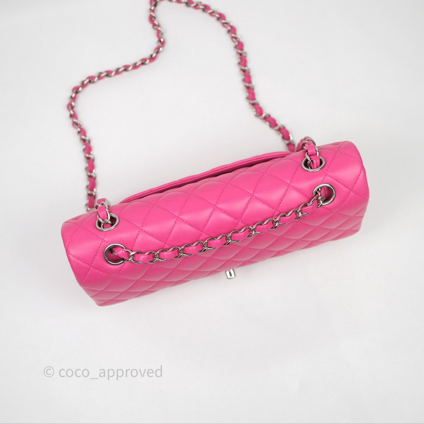 Chanel Classic M/L Medium Flap Quilted Hot Pink Lambskin Silver Hardware
