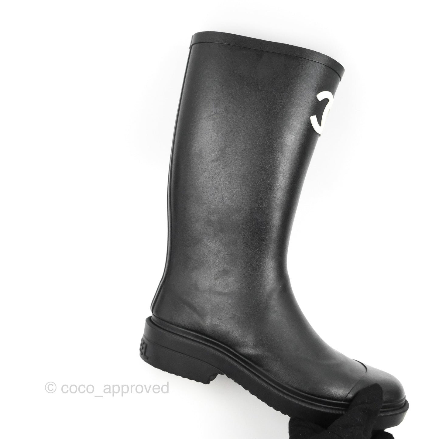 Chanel CC Black Rubber Rain Boots Size 35