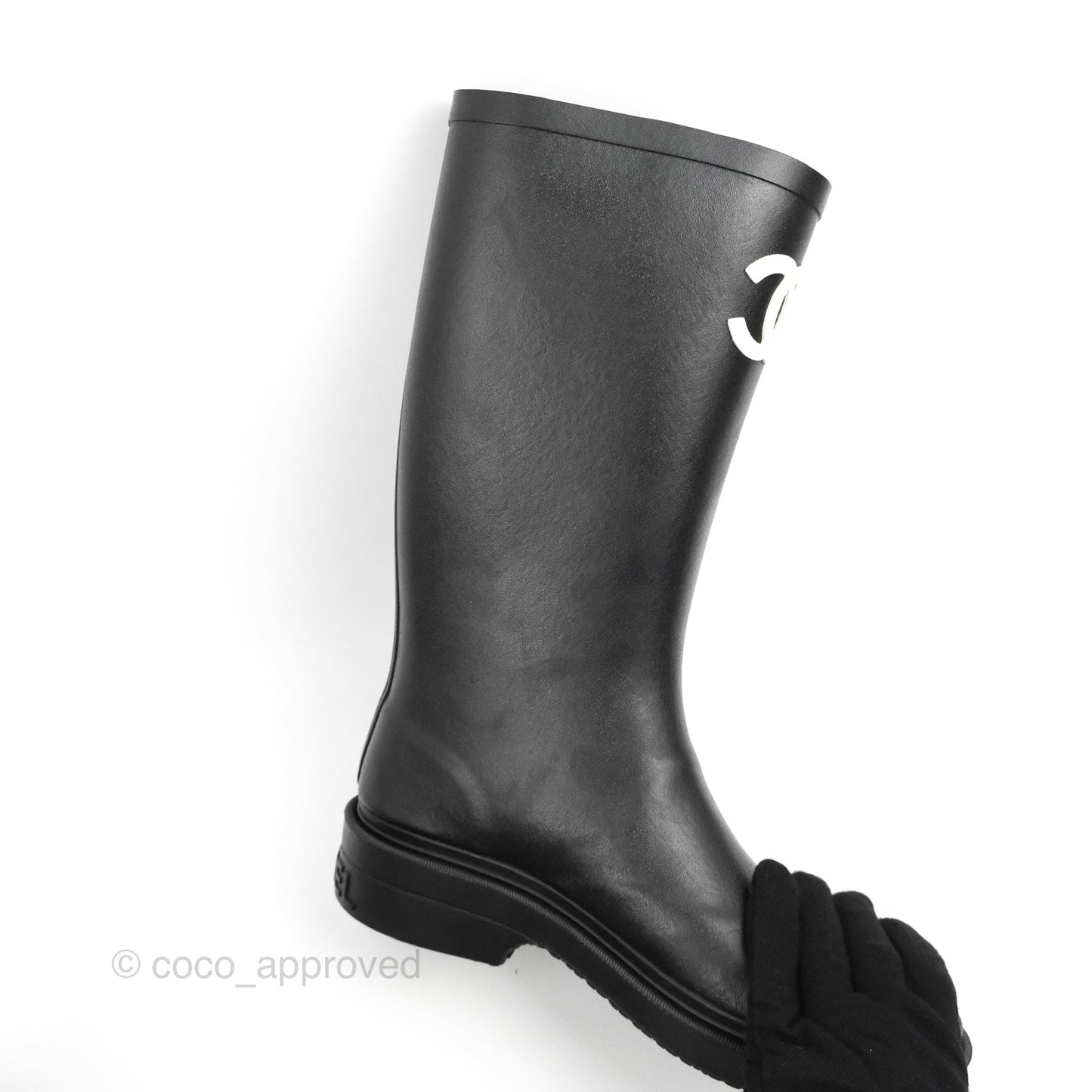 Chanel CC Black Rubber Rain Boots Size 35