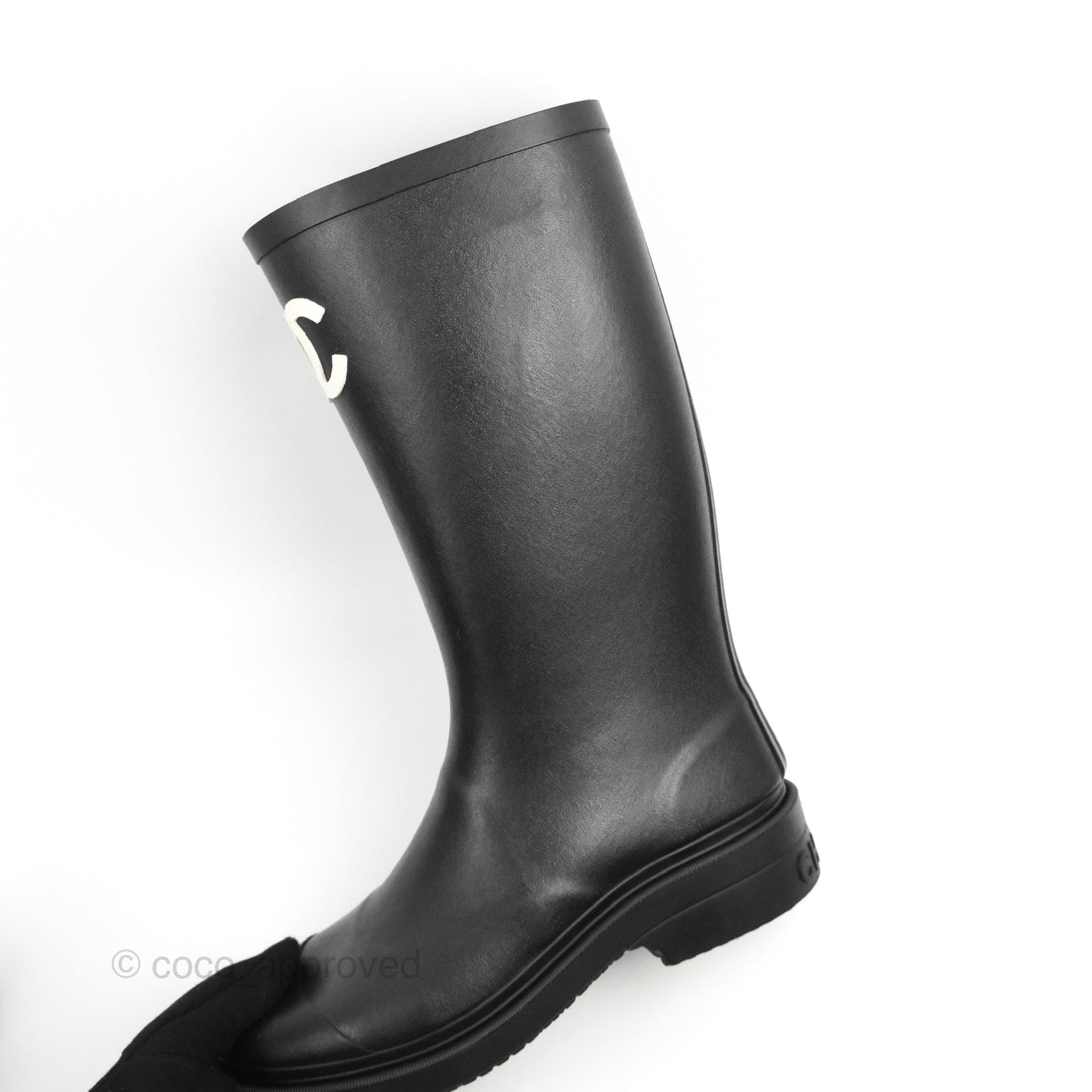 Chanel CC Black Rubber Rain Boots Size 35