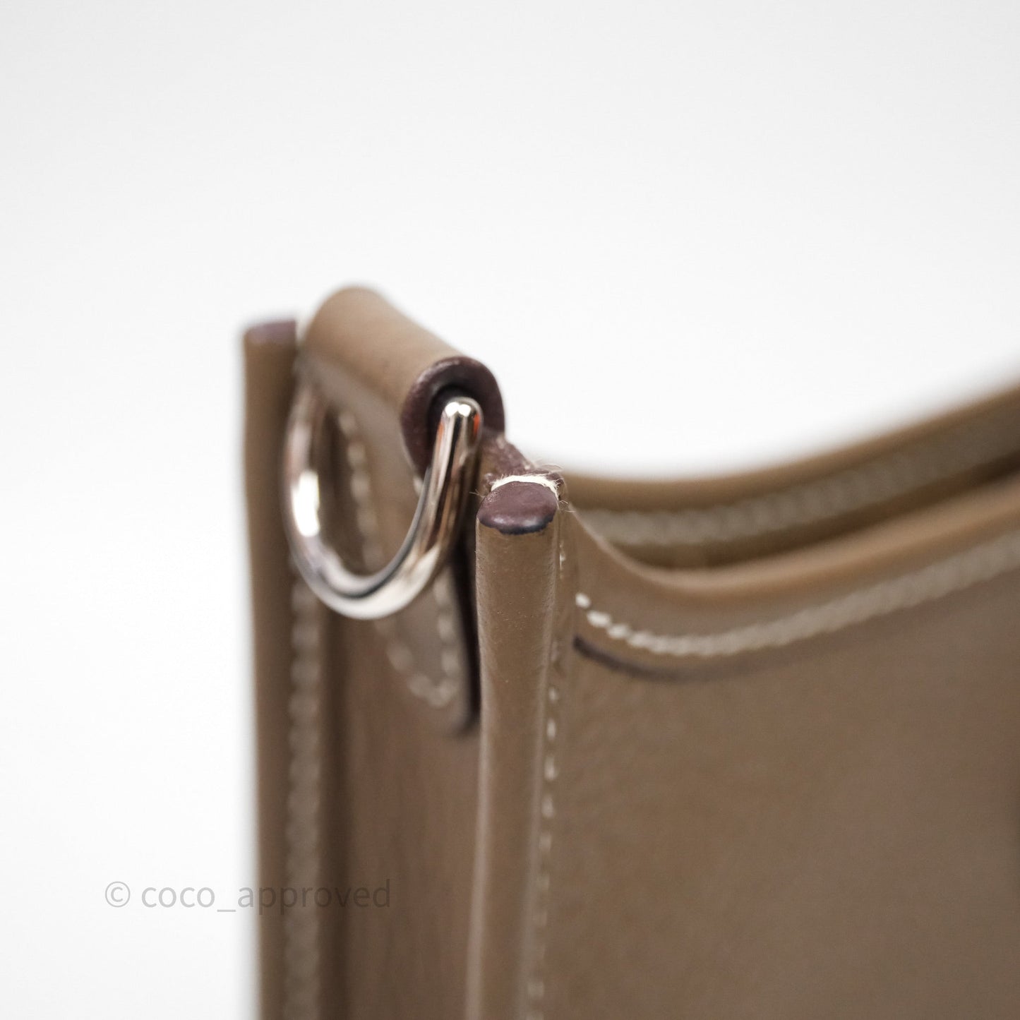 Hermès Mini Evelyne 16 Etoupe 18 Clemence Palladium Hardware with Bleu Indigo Strap