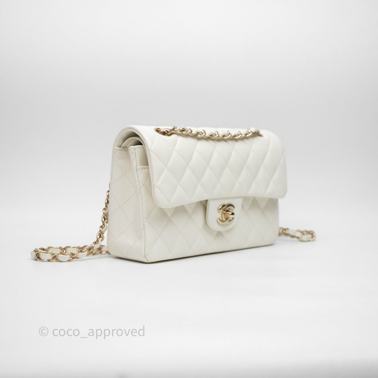 Chanel Classic Quilted Small S/M Flap Ivory White Caviar Gold Hardware