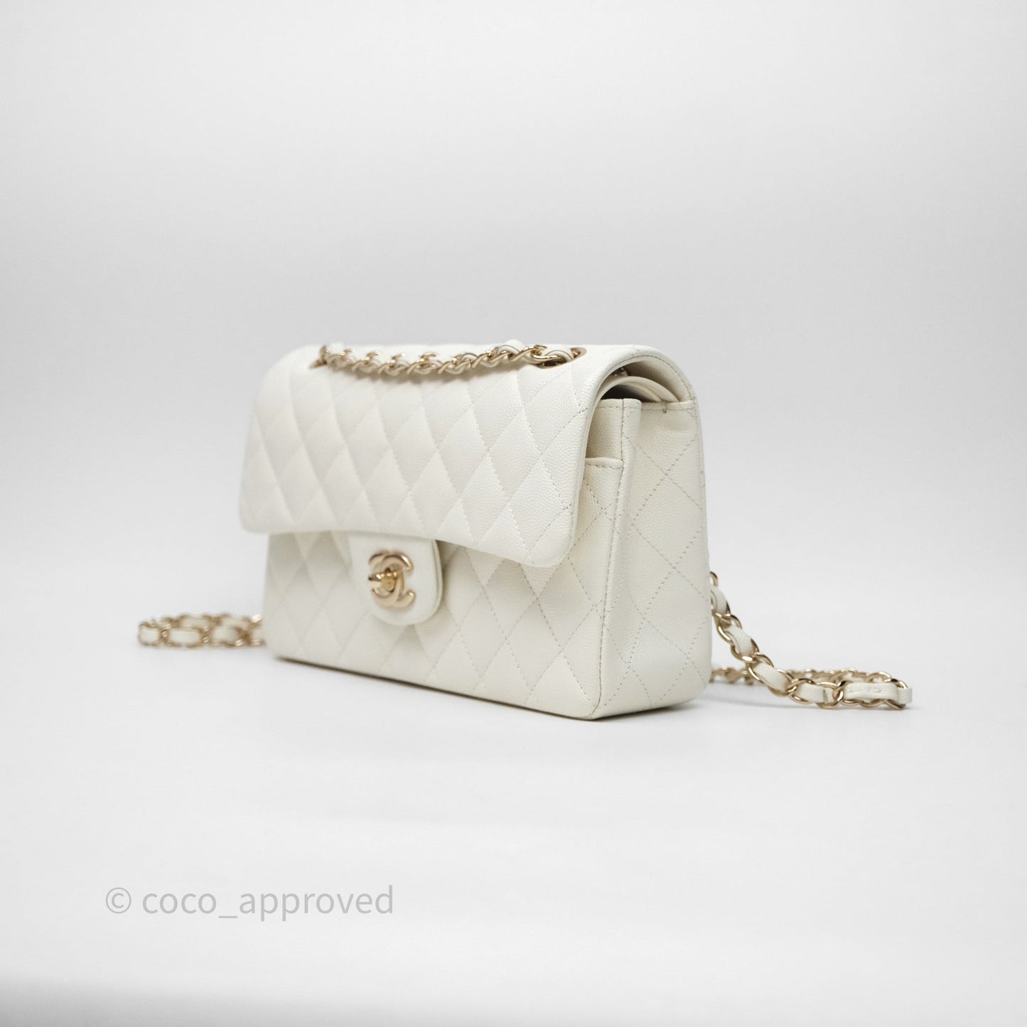 Chanel Classic Quilted Small S/M Flap Ivory White Caviar Gold Hardware