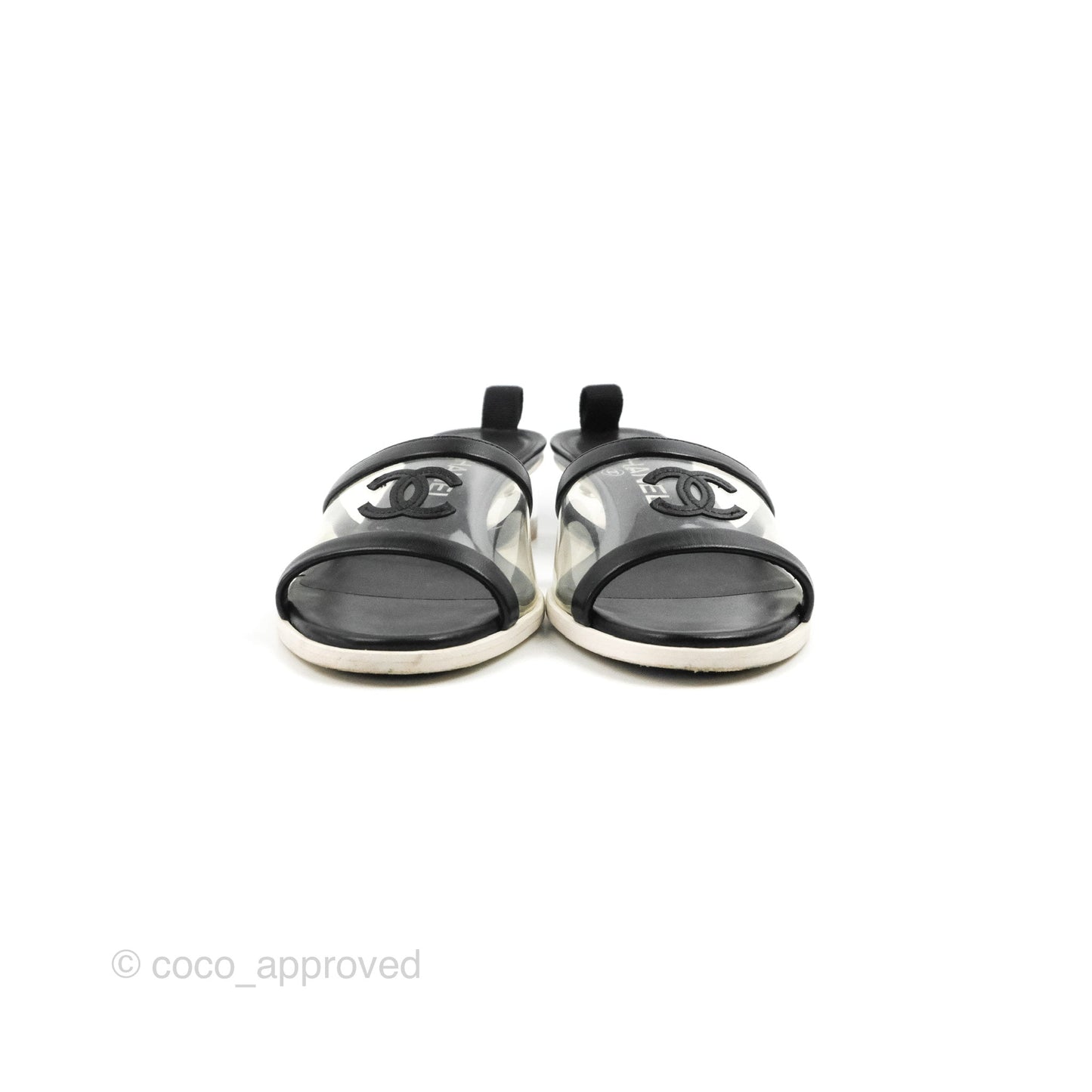 Chanel CC Logo PVC Slide Sandals Black Size 35.5