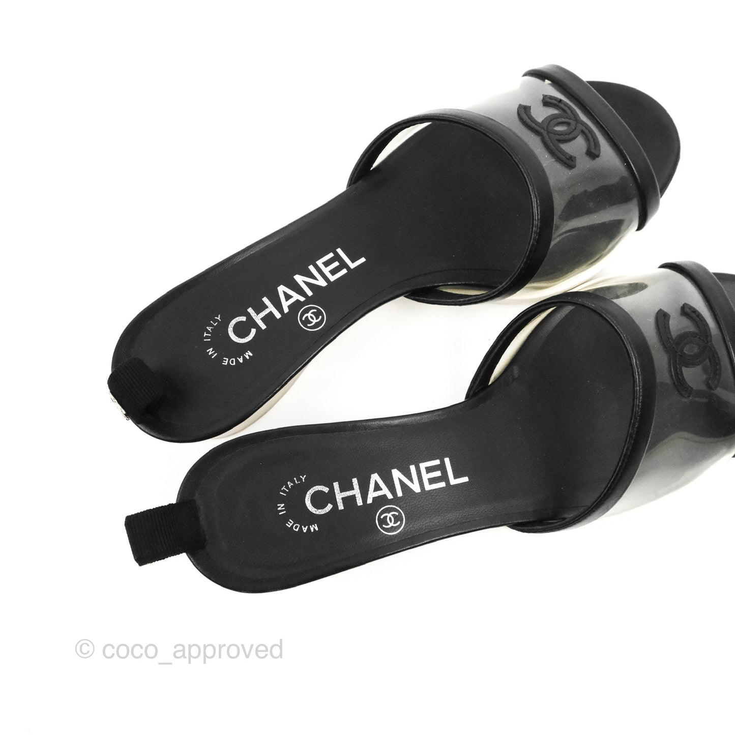 Chanel CC Logo PVC Slide Sandals Black Size 35.5