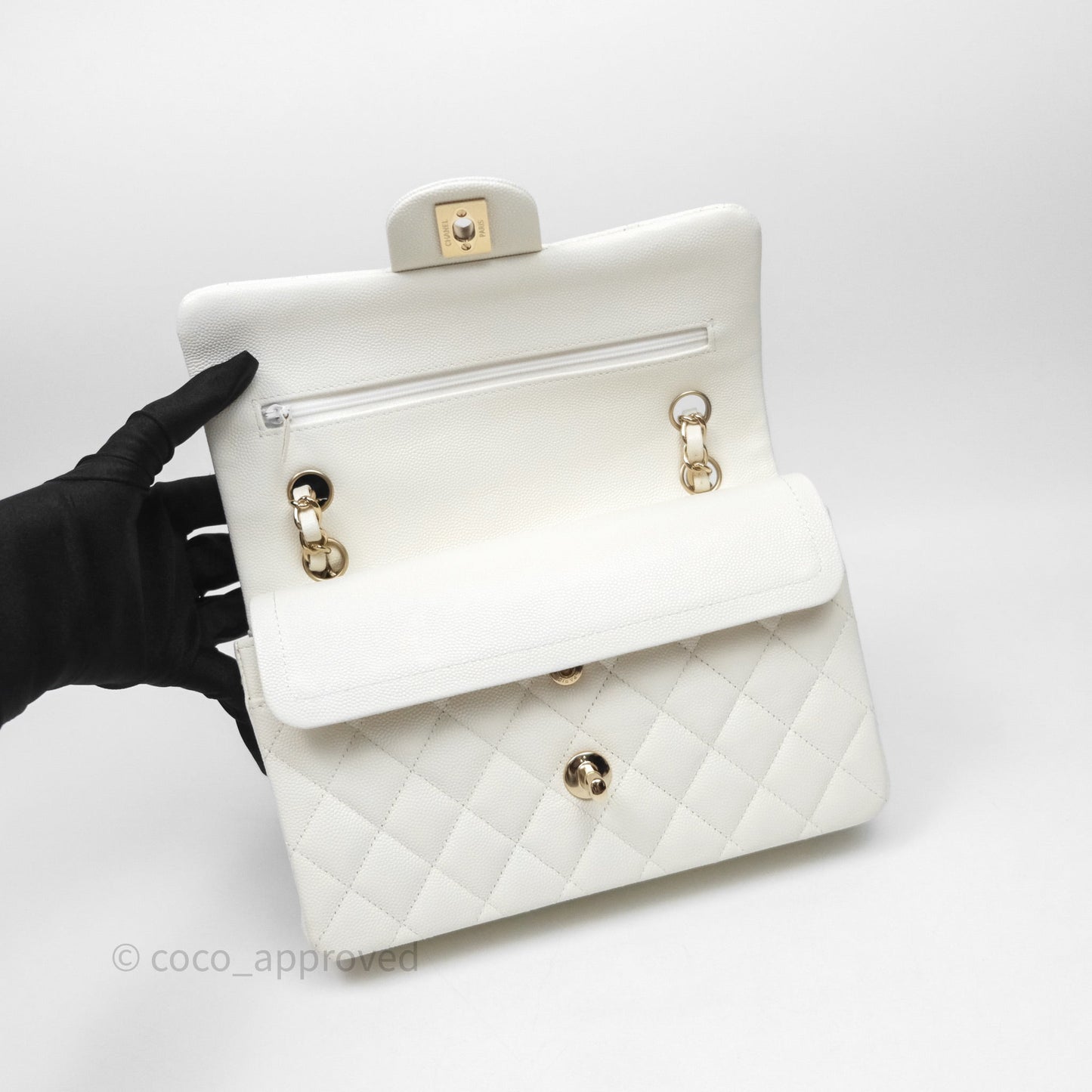 Chanel Classic Quilted Small S/M Flap Ivory White Caviar Gold Hardware