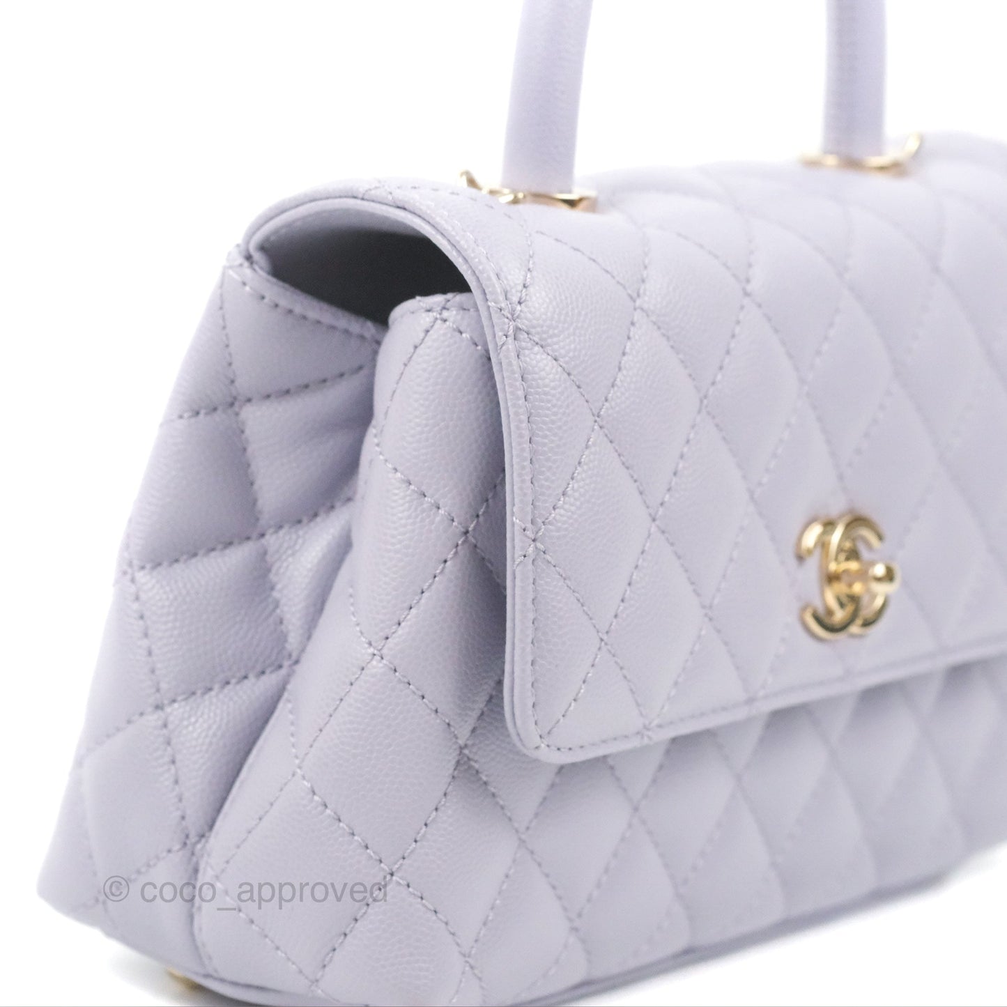 Chanel Small Coco Handle Chevron Purple Lilac Caviar Gold Hardware 21K