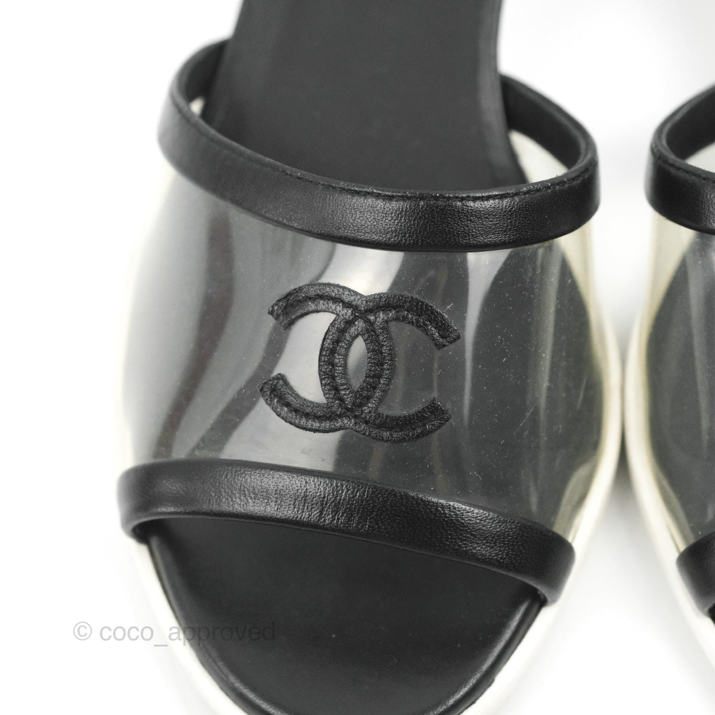Chanel CC Logo PVC Slide Sandals Black Size 35.5