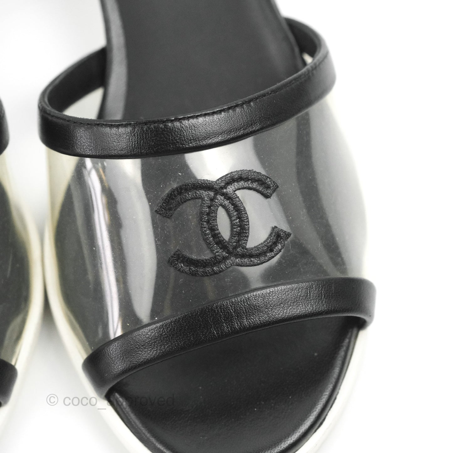 Chanel CC Logo PVC Slide Sandals Black Size 35.5