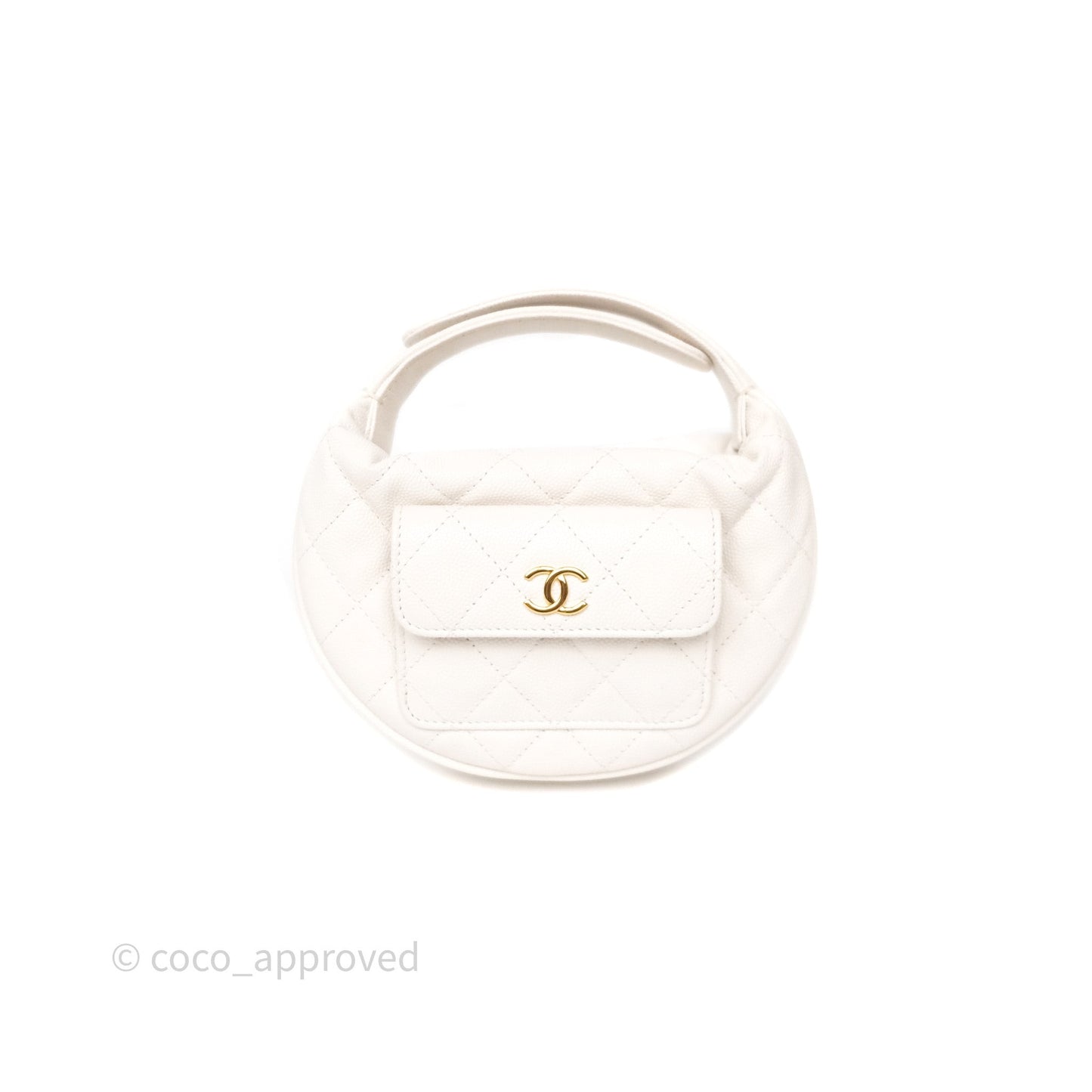 Chanel Quilted Polly Pocket Hobo Bag Caviar White Gold Hardware
