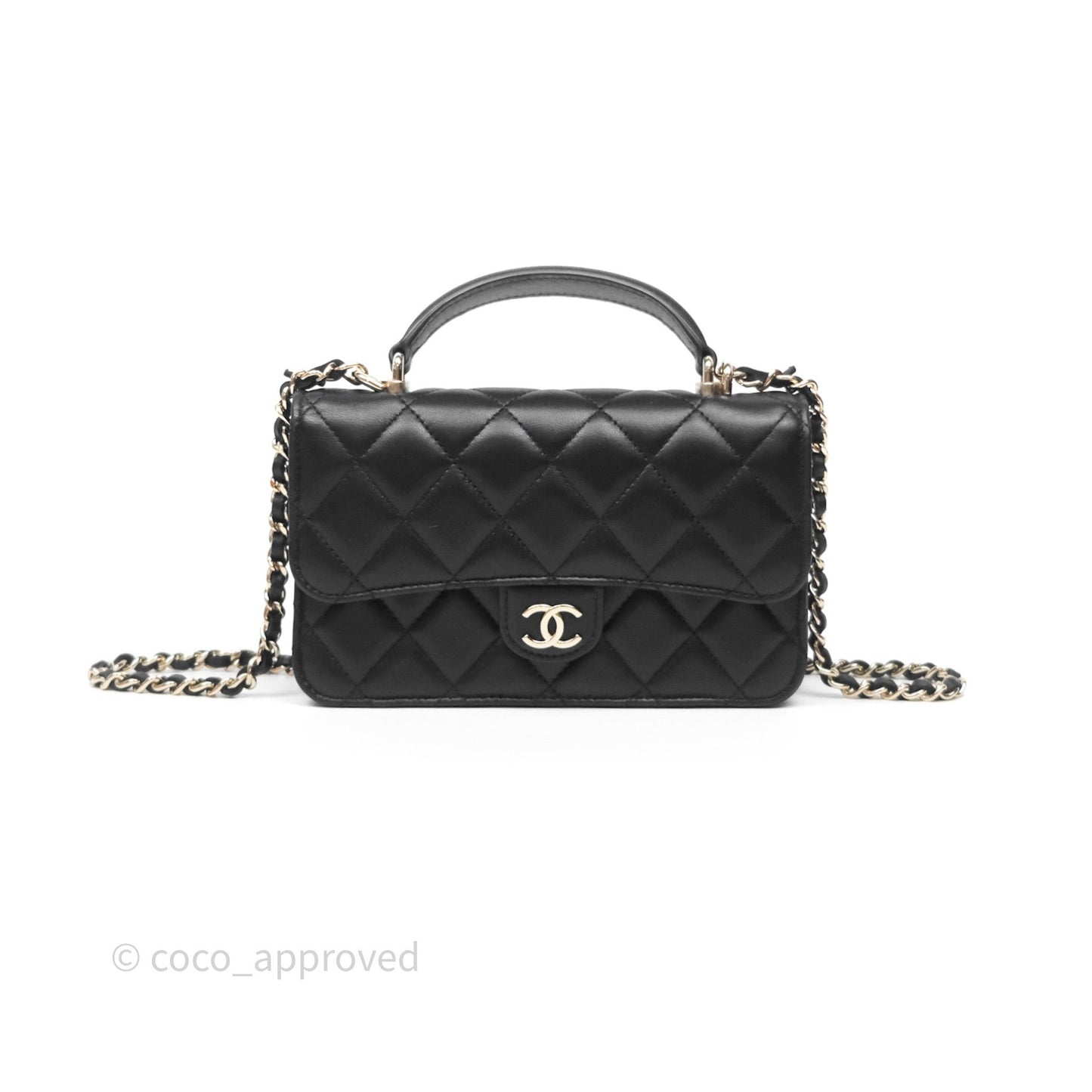 Chanel Top Handle Mini WOC Phone Holder Black Lambskin Gold Hardware