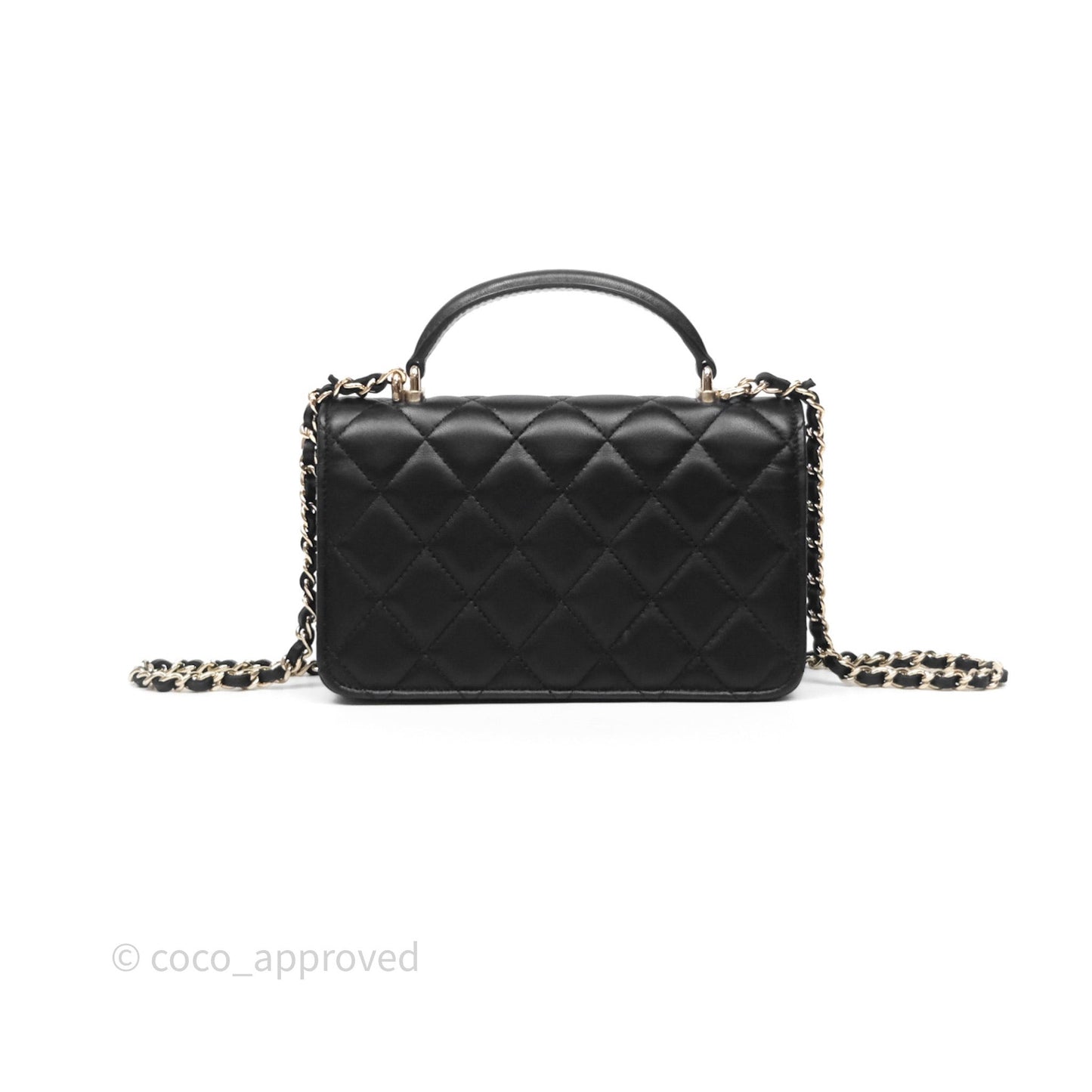 Chanel Top Handle Mini WOC Phone Holder Black Lambskin Gold Hardware