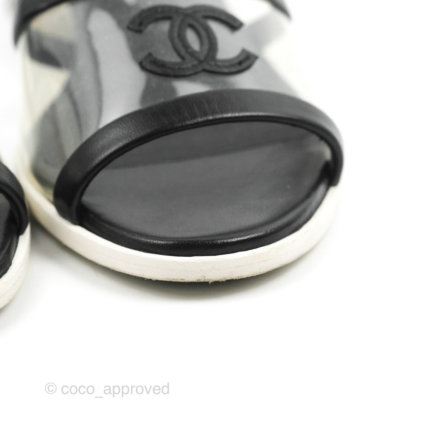 Chanel CC Logo PVC Slide Sandals Black Size 35.5