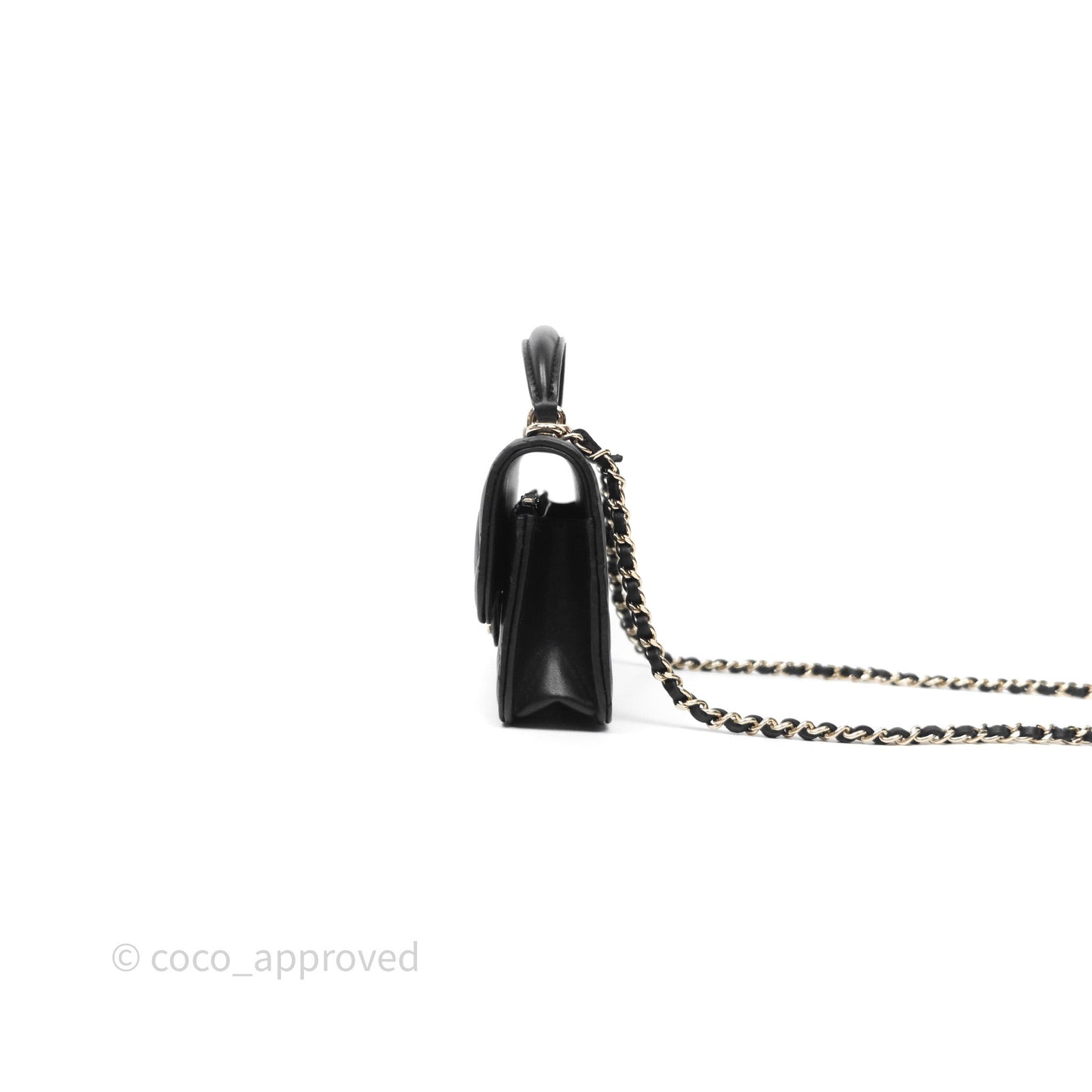 Chanel Top Handle Mini WOC Phone Holder Black Lambskin Gold Hardware