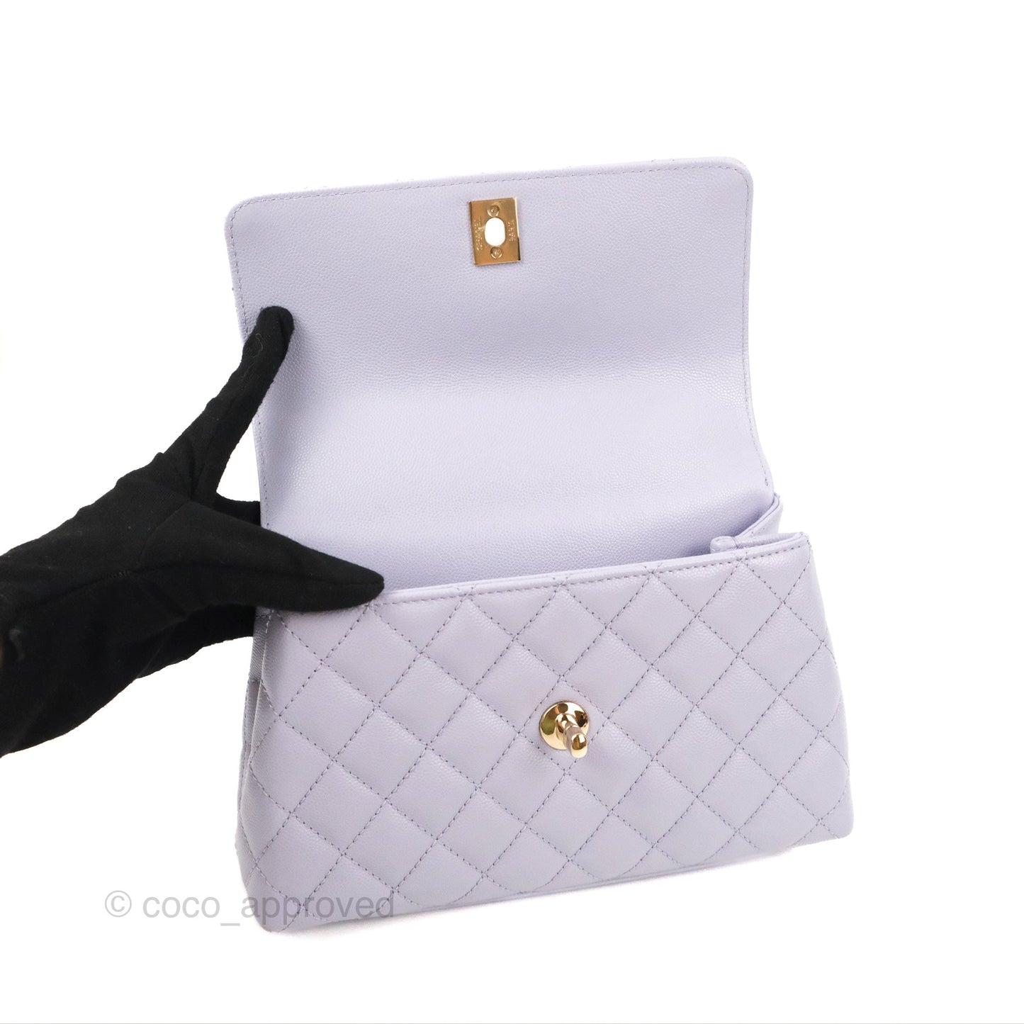 Chanel Small Coco Handle Chevron Purple Lilac Caviar Gold Hardware 21K