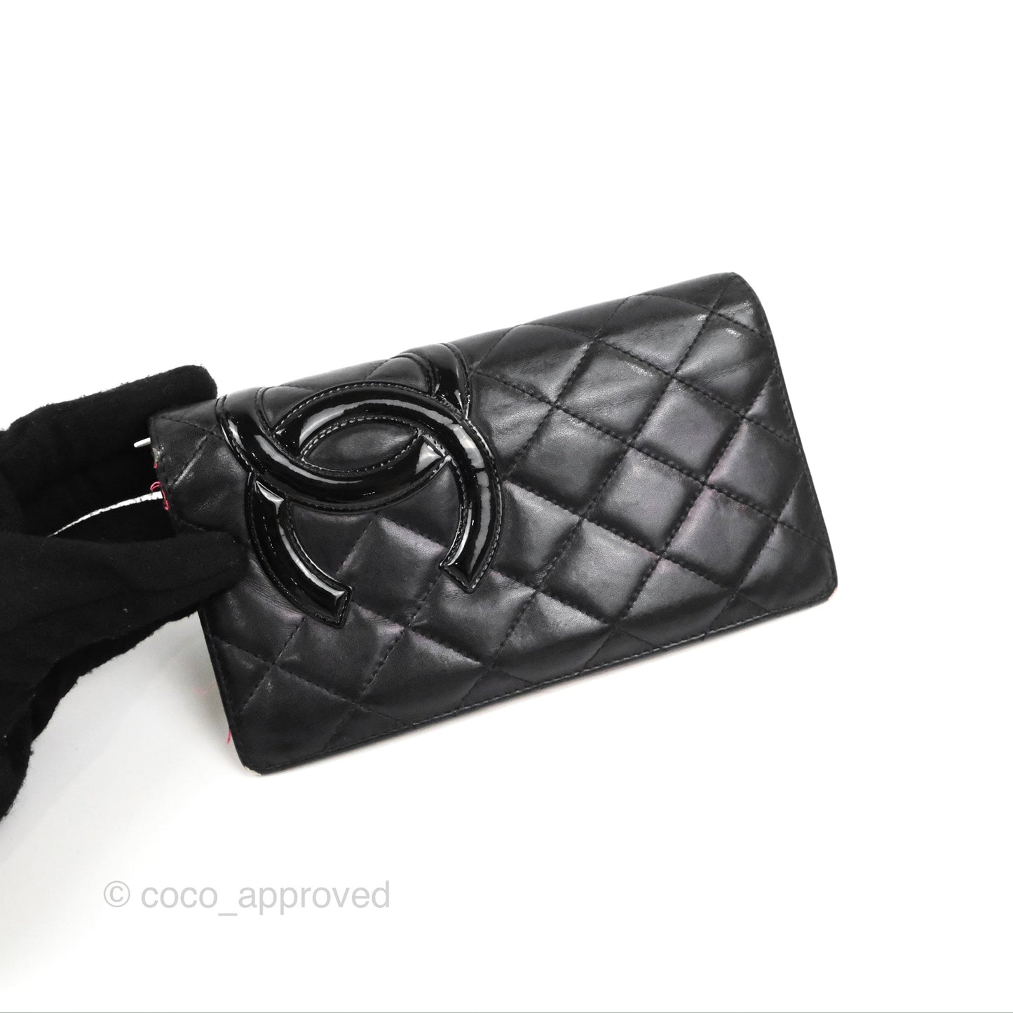 Chanel Quilted Cambon Yen Wallet Black Calfskin Silver Hardware