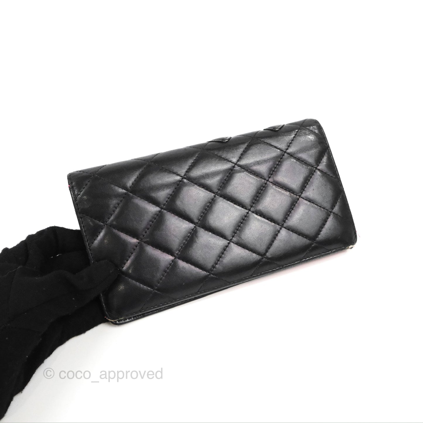 Chanel Quilted Cambon Yen Wallet Black Calfskin Silver Hardware