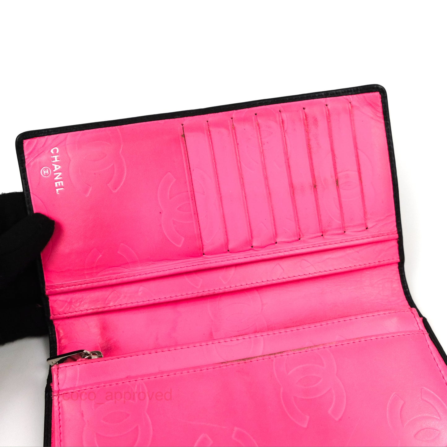 Chanel Quilted Cambon Yen Wallet Black Calfskin Silver Hardware