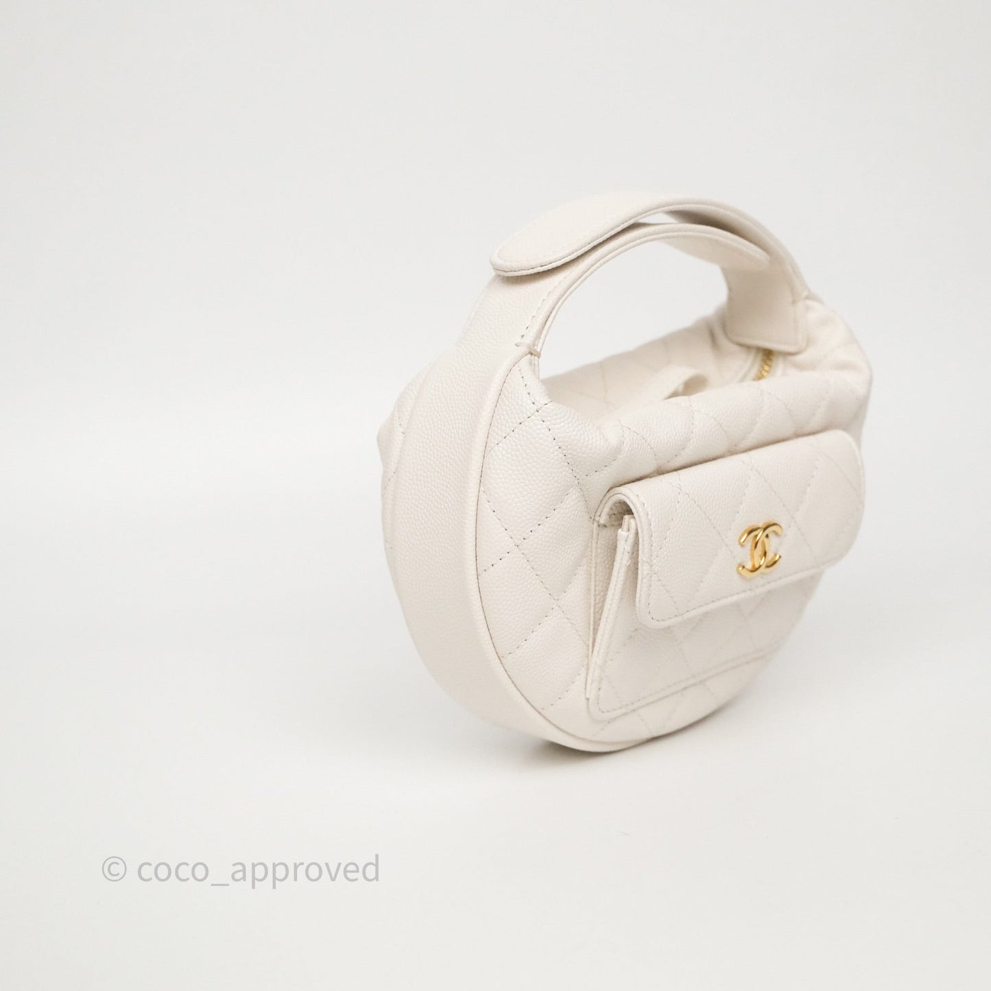 Chanel Quilted Polly Pocket Hobo Bag Caviar White Gold Hardware