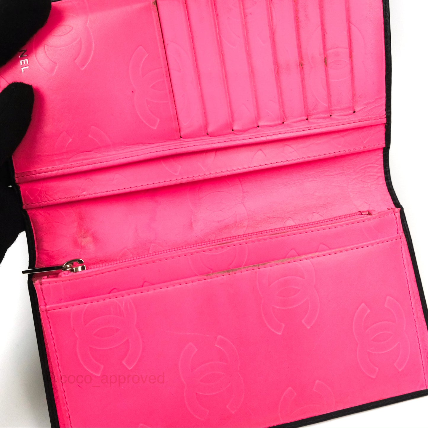 Chanel Quilted Cambon Yen Wallet Black Calfskin Silver Hardware